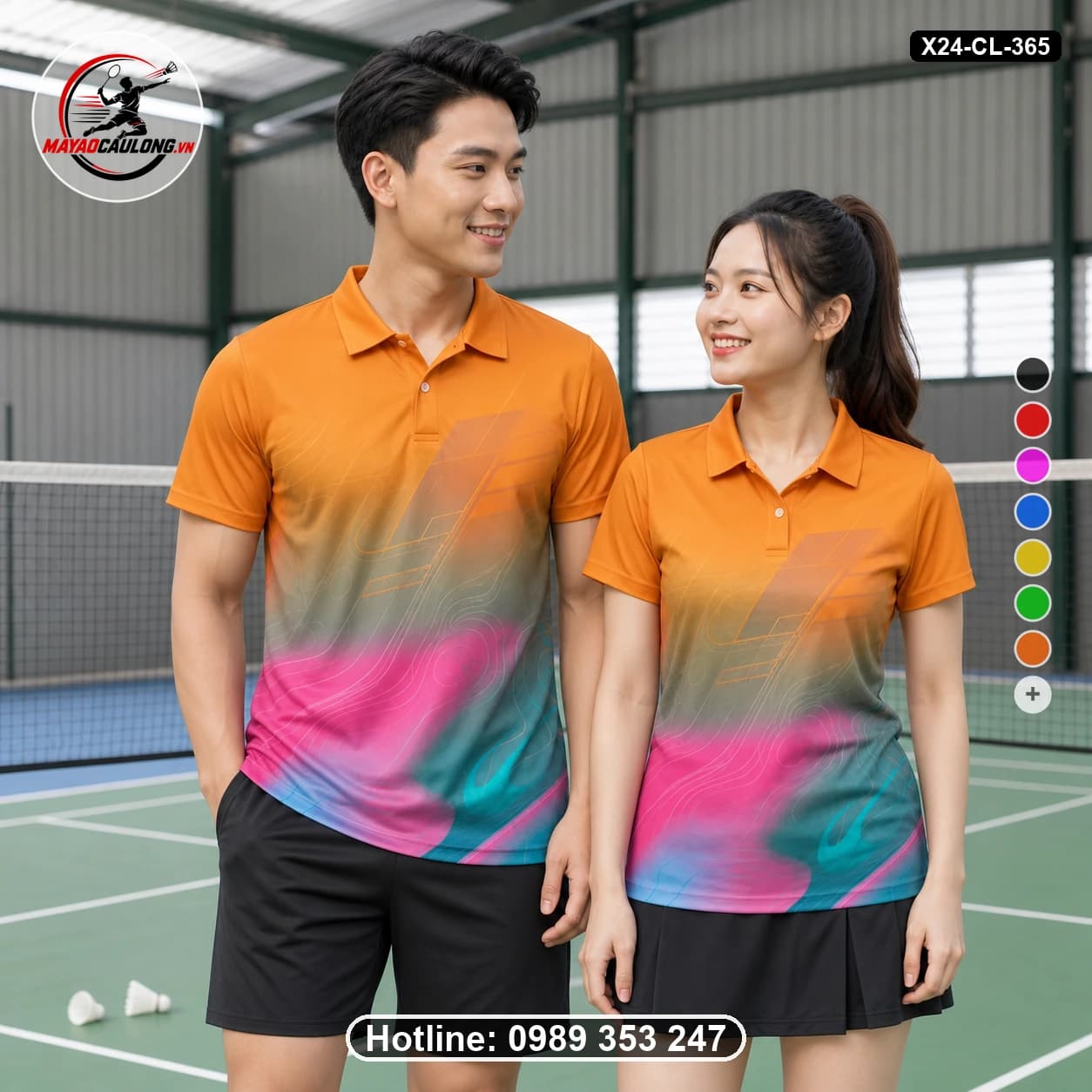 Áo cầu lông đặt may X24-CL-365 cam, xám, hồng, xanh teal áo có cổ, tay ngắn - ảnh sản phẩm 1
