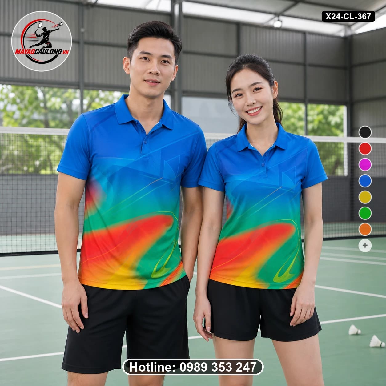 Áo cầu lông đặt may X24-CL-367 xanh dương, xanh lá, vàng, cam, đỏ áo có cổ, tay ngắn - ảnh sản phẩm 1