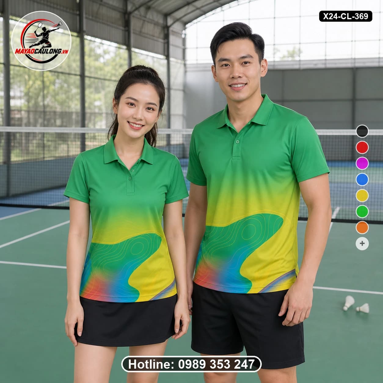 Áo cầu lông đặt may X24-CL-369 xanh lá, xanh lime, vàng, xanh teal áo có cổ, tay ngắn - ảnh sản phẩm 1