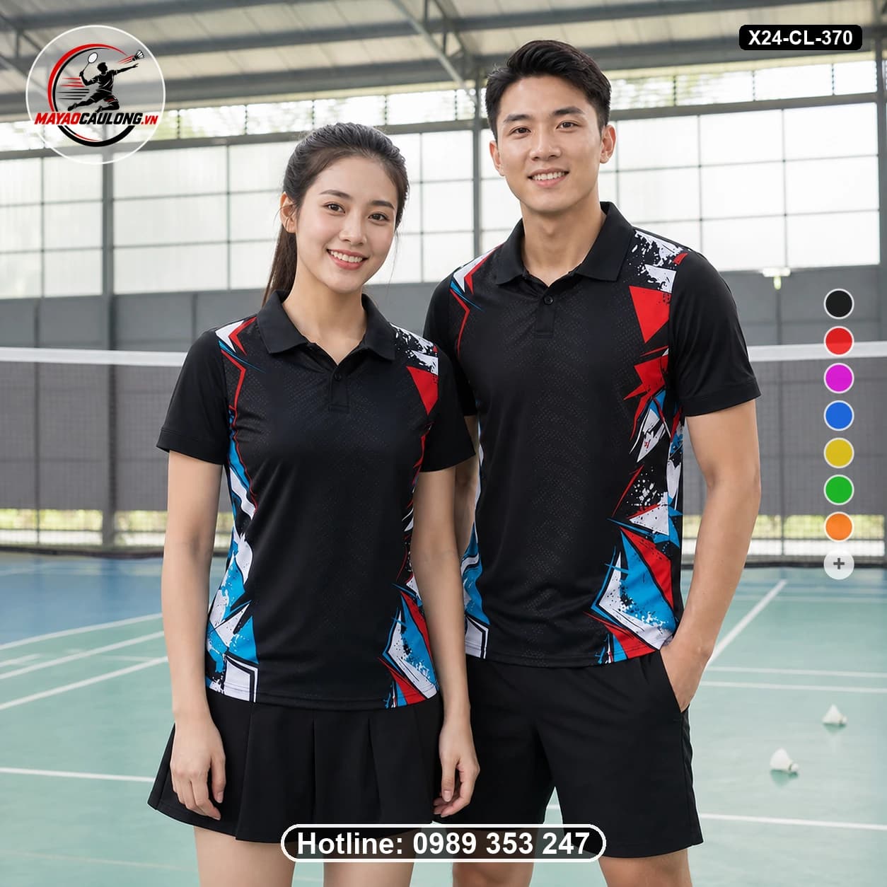 Áo cầu lông đặt may X24-CL-370 đen, đỏ, trắng, xanh cyan áo có cổ, tay ngắn - ảnh sản phẩm 1