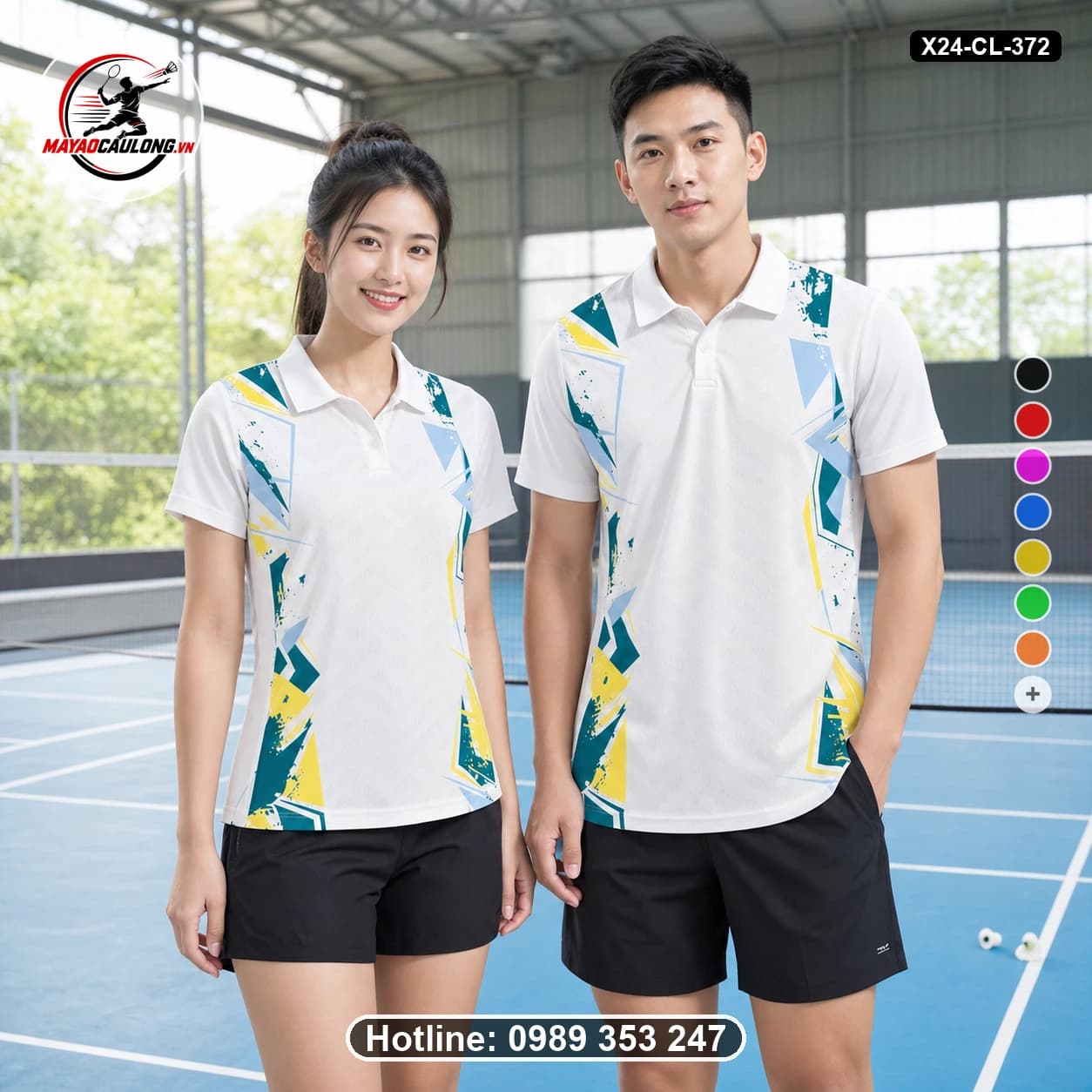 Áo cầu lông đặt may X24-CL-372 trắng, xanh teal, vàng, xanh navy áo có cổ, tay ngắn - ảnh sản phẩm 1