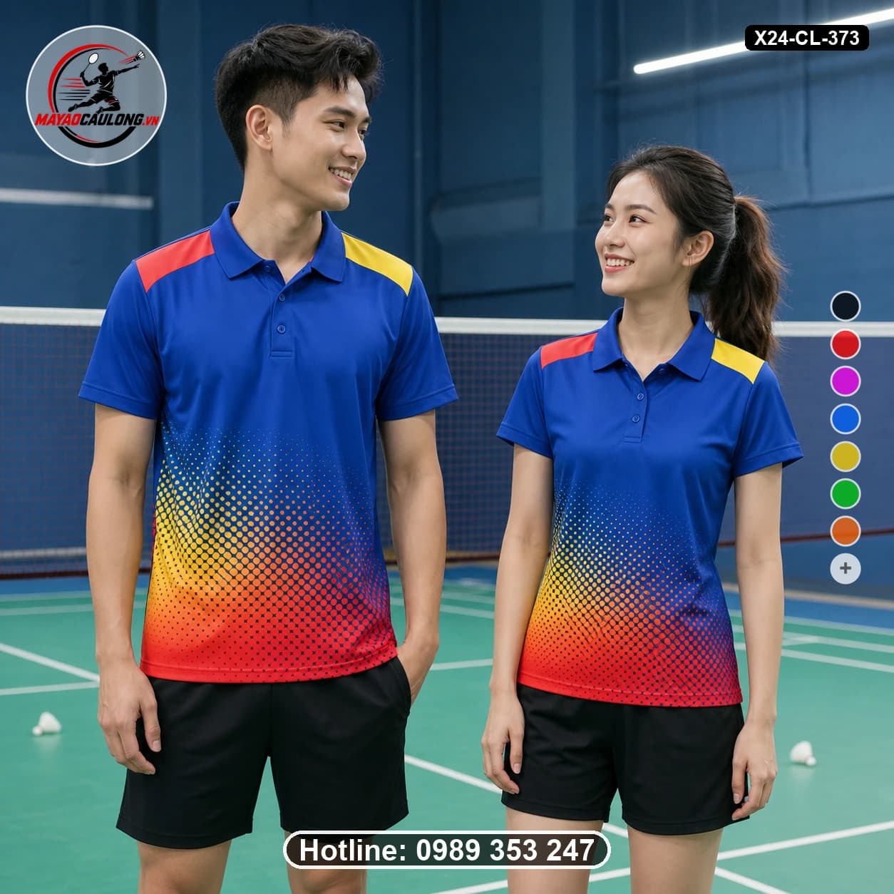 Áo cầu lông đặt may X24-CL-373 xanh dương, đỏ, vàng, cam, đen áo có cổ, tay ngắn - ảnh sản phẩm 1