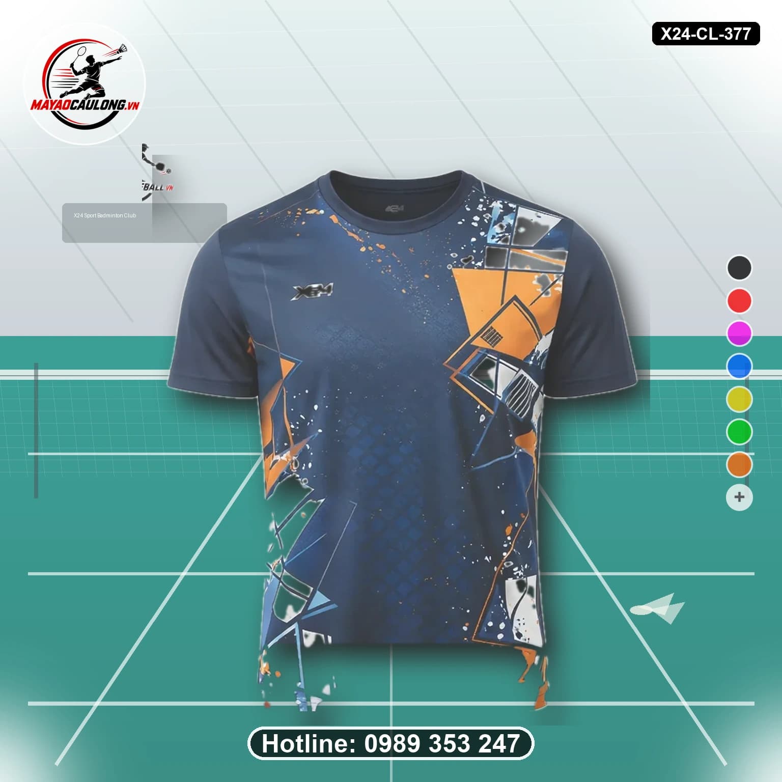 Áo cầu lông đặt may X24-CL-377 xanh teal, đa sắc, xanh navy, xám áo có cổ, tay ngắn - ảnh sản phẩm 1