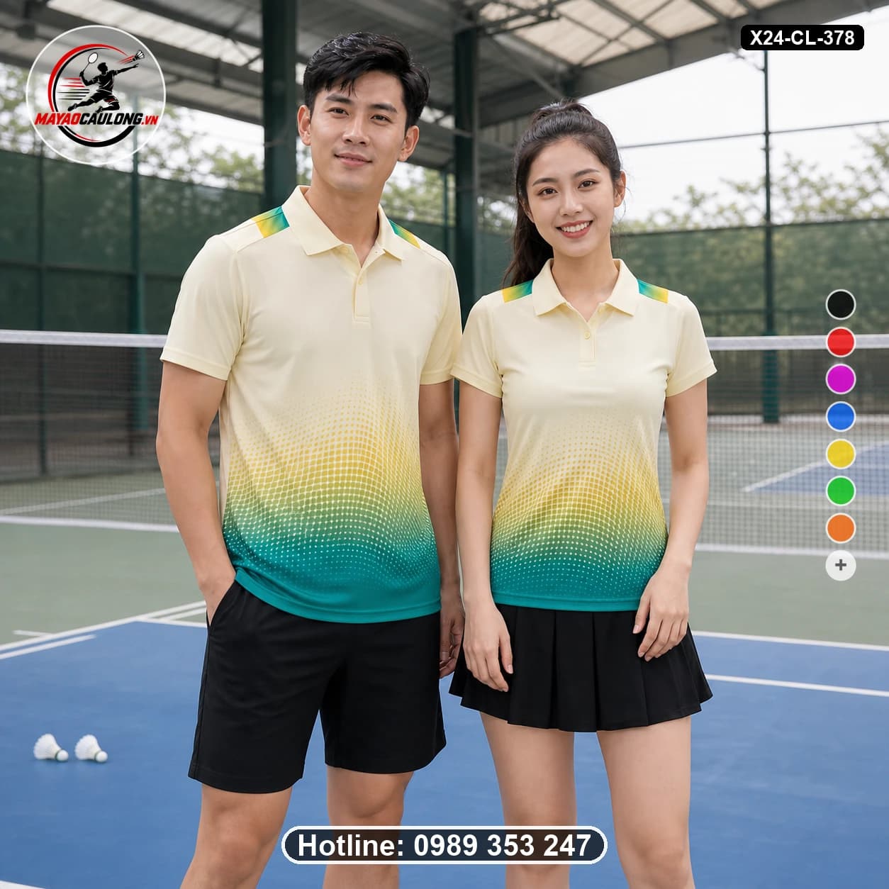 Áo cầu lông đặt may X24-CL-378 kem, vàng, xanh teal áo có cổ, tay ngắn - ảnh sản phẩm 1