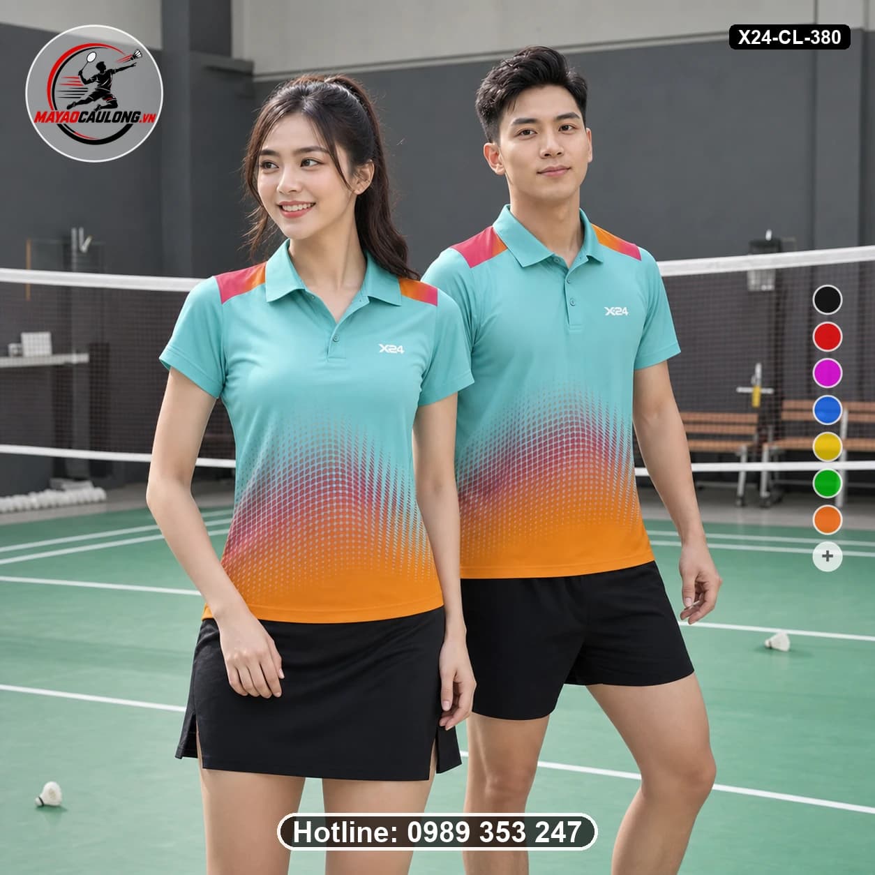 Áo cầu lông đặt may X24-CL-380 xanh ngọc, xanh mint, cam, hồng, đen áo có cổ, tay ngắn - ảnh sản phẩm 1