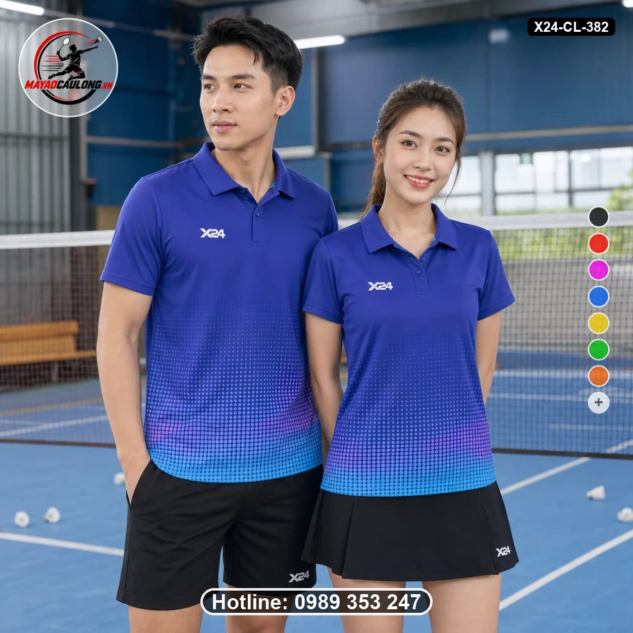Áo cầu lông đặt may X24-CL-382 tím, xanh dương, xanh cyan, đen áo có cổ, tay ngắn - ảnh sản phẩm 1