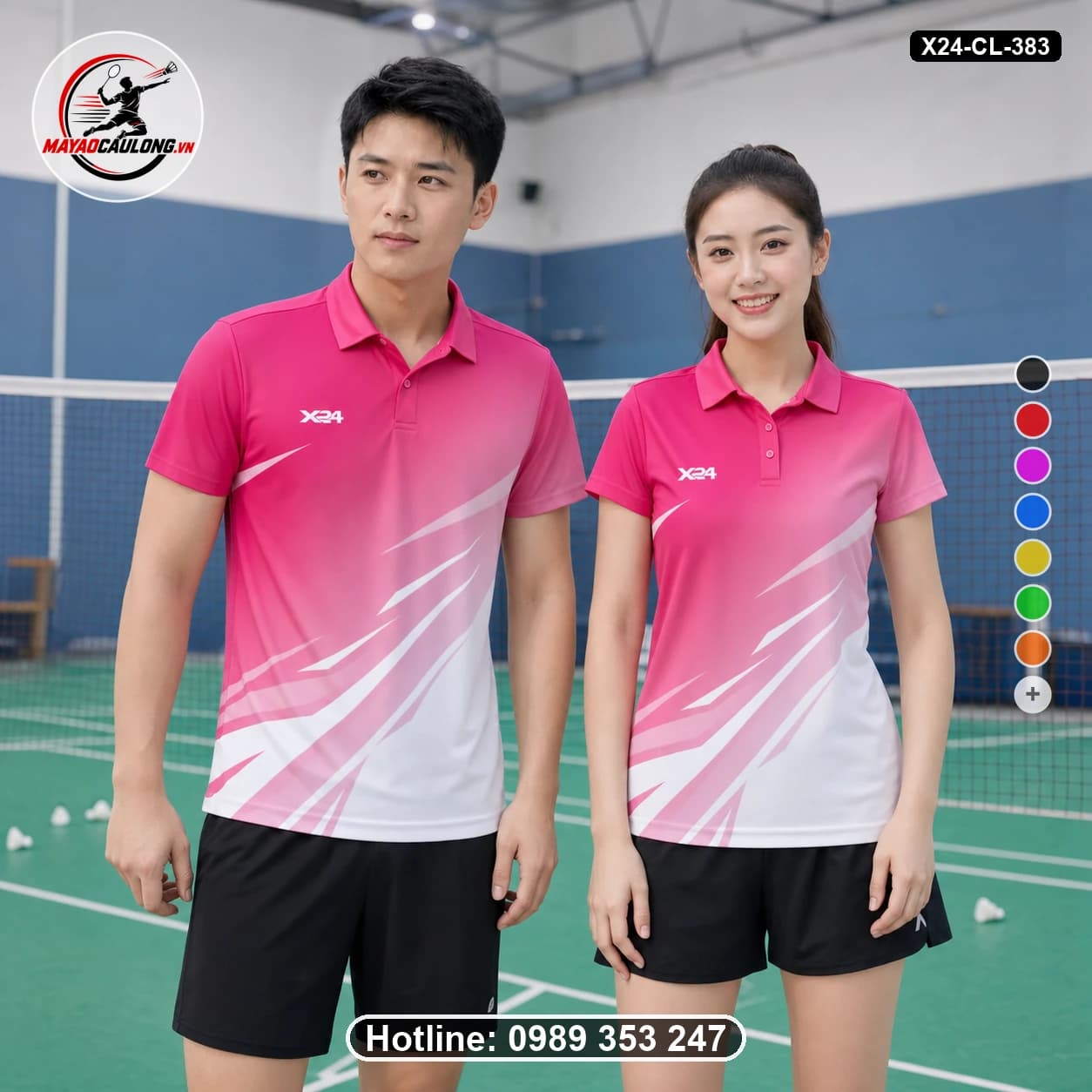 Áo cầu lông đặt may X24-CL-383 hồng, hồng nhạt, trắng, đen áo có cổ, tay ngắn - ảnh sản phẩm 1