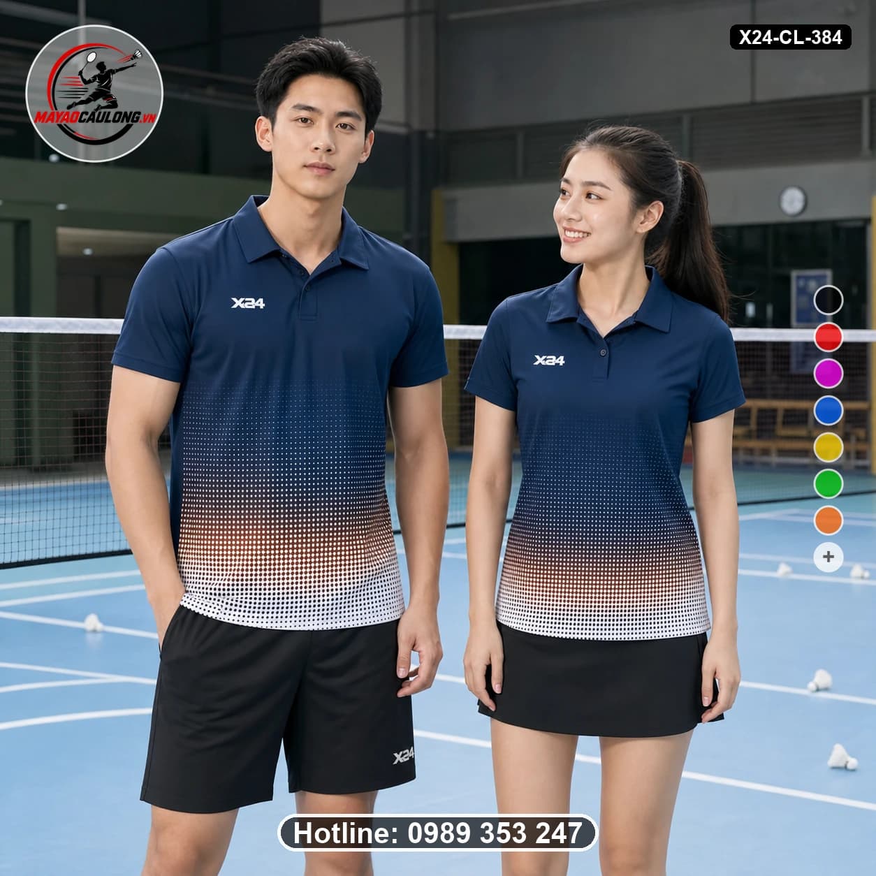Áo cầu lông đặt may X24-CL-384 xanh navy, trắng, nâu nhạt, đen áo có cổ, tay ngắn - ảnh sản phẩm 1