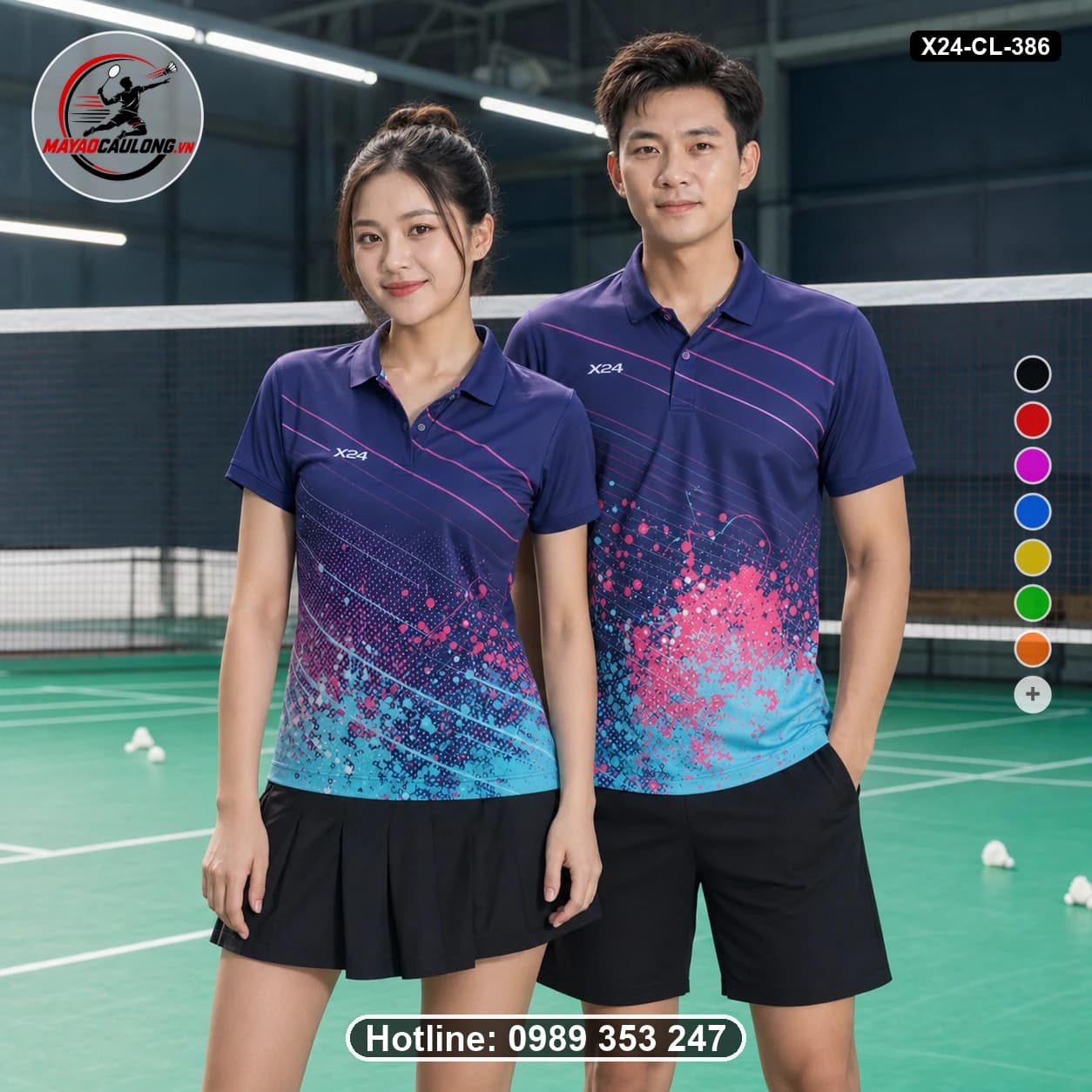 Áo cầu lông đặt may X24-CL-386 tím navy, hồng, xanh cyan, trắng, đen áo có cổ, tay ngắn - ảnh sản phẩm 1
