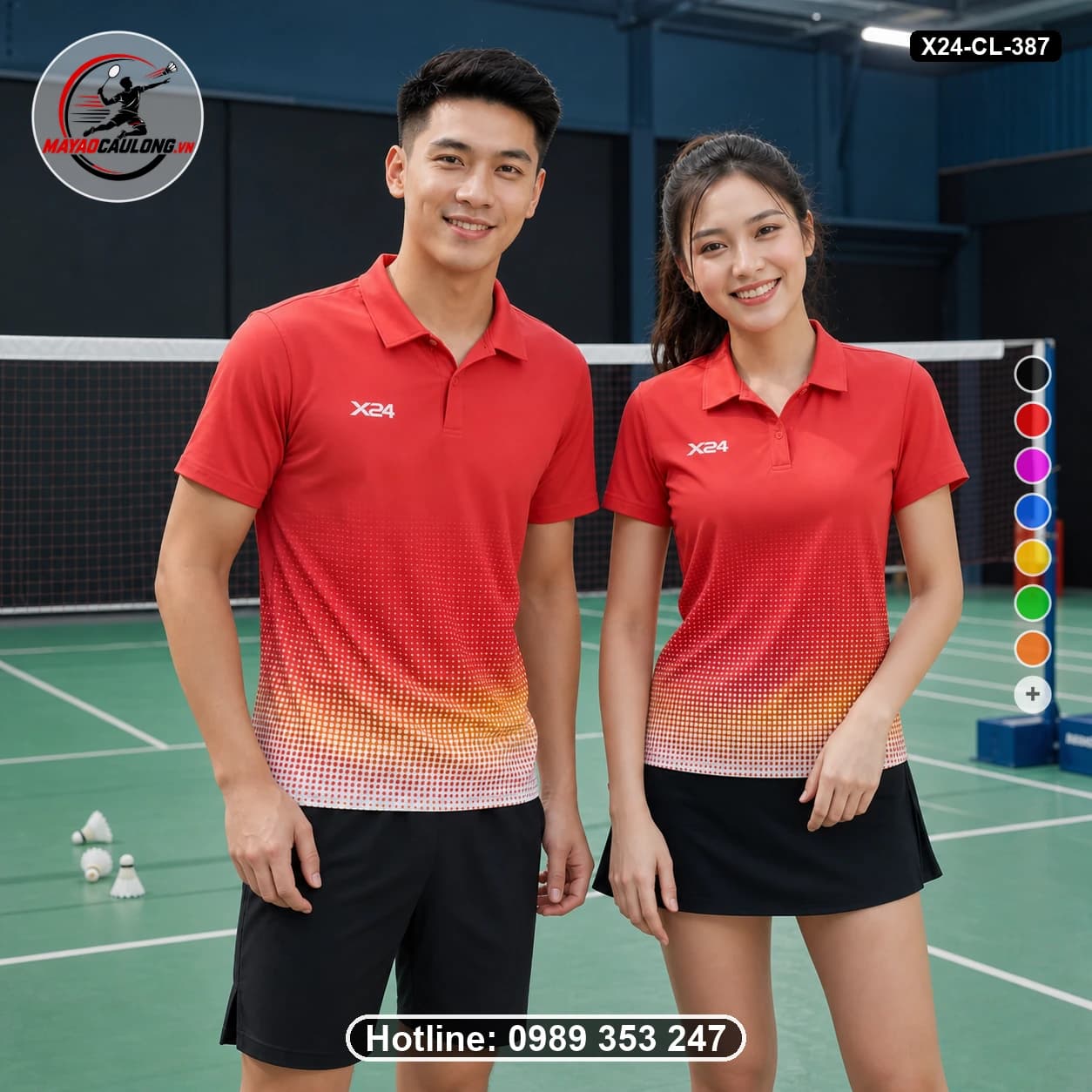 Áo cầu lông đặt may X24-CL-387 đỏ, cam, vàng, trắng, đen áo có cổ, tay ngắn - ảnh sản phẩm 1