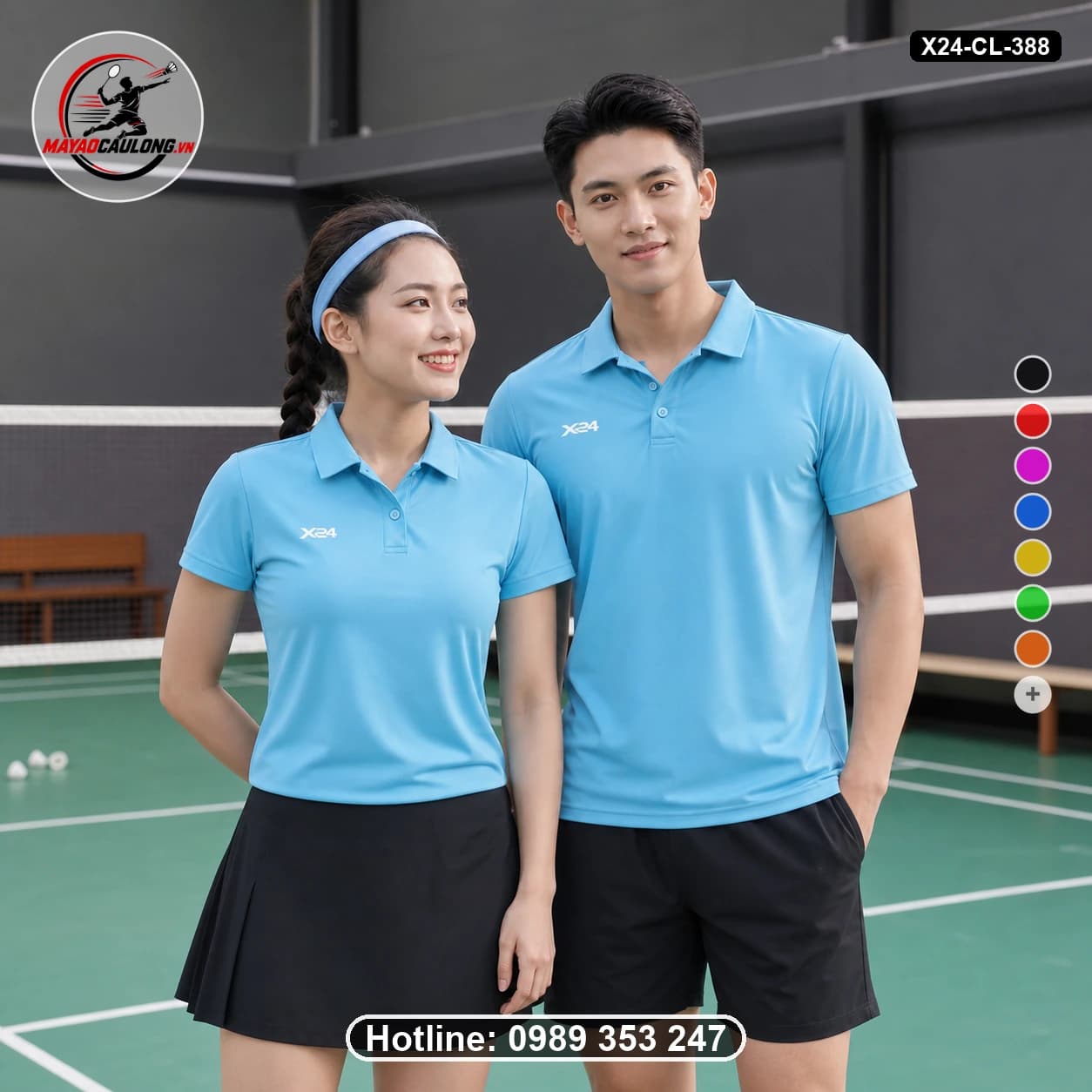 Áo cầu lông đặt may X24-CL-388 xanh bích nhạt, xanh dương nhạt, đen áo có cổ, tay ngắn - ảnh sản phẩm 1