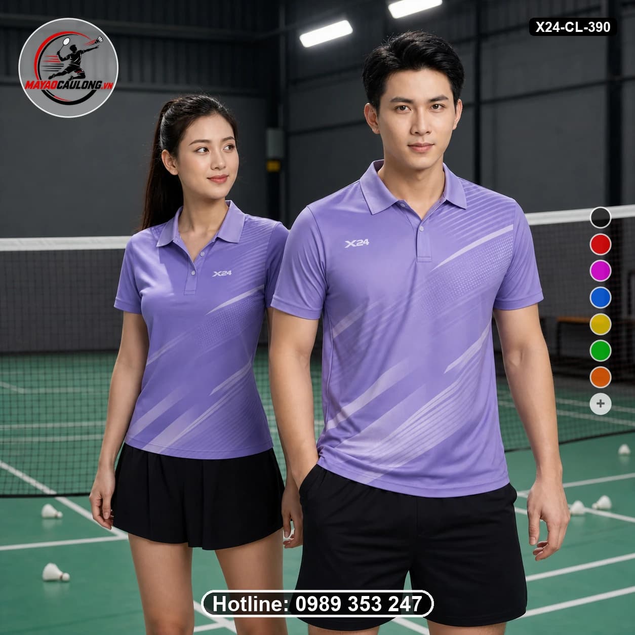 Áo cầu lông đặt may X24-CL-390 tím lavender, tím nhạt, trắng, đen áo có cổ, tay ngắn - ảnh sản phẩm 1