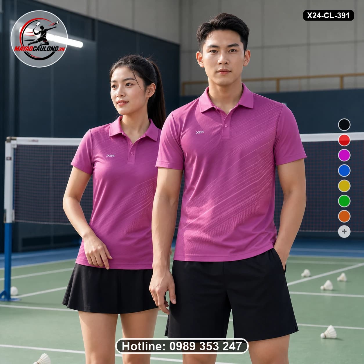 Áo cầu lông đặt may X24-CL-391 hồng, hồng tím, trắng, đen áo có cổ, tay ngắn - ảnh sản phẩm 1