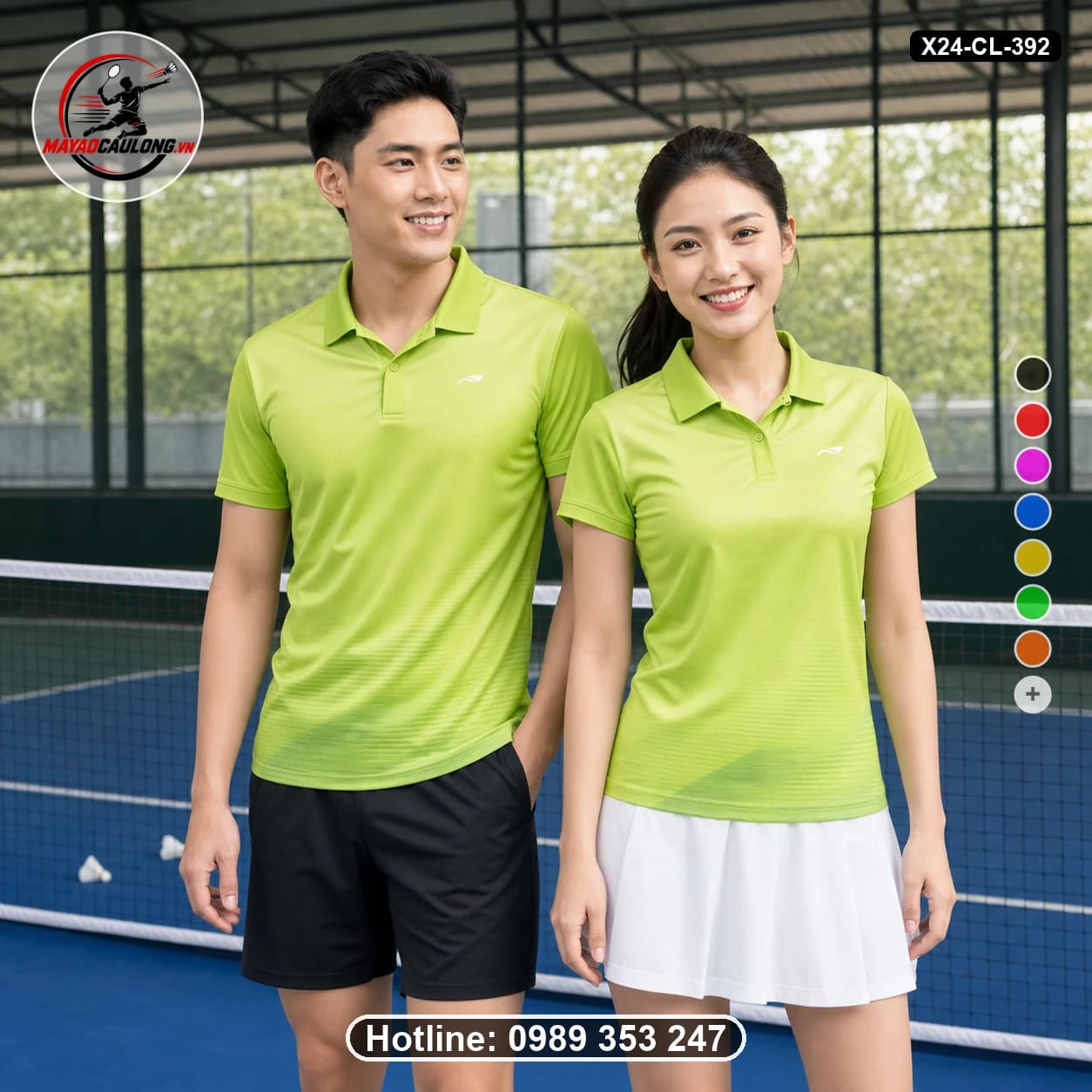 Áo cầu lông đặt may X24-CL-392 xanh lime, xanh lá, trắng, đen áo có cổ, tay ngắn - ảnh sản phẩm 1