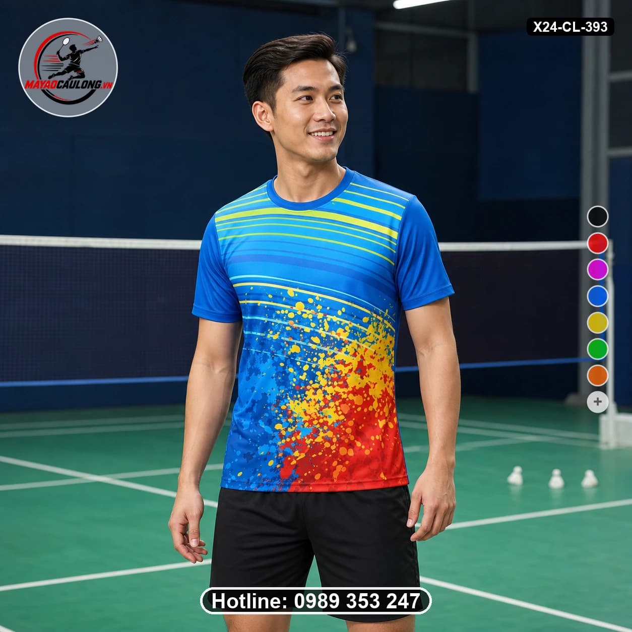 Áo cầu lông đặt may X24-CL-393 xanh dương, xanh ngọc, vàng, cam, đỏ áo có cổ, tay ngắn - ảnh sản phẩm 1