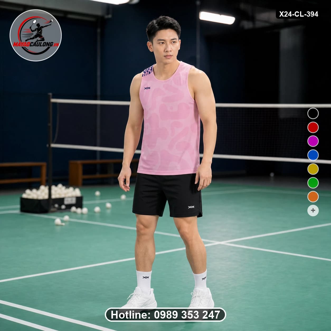 Áo cầu lông đặt may X24-CL-394 hồng, hồng nhạt, đen, tím áo có cổ, tay ngắn - ảnh sản phẩm 1