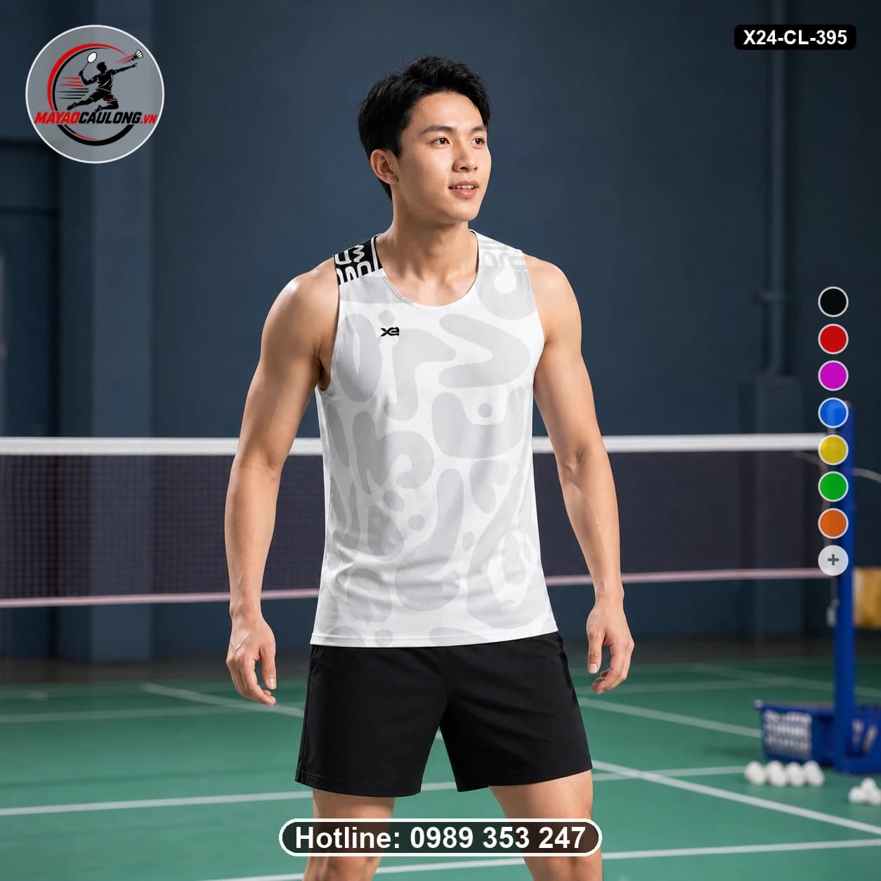 Áo cầu lông đặt may X24-CL-395 trắng, xám nhạt, đen áo có cổ, tay ngắn - ảnh sản phẩm 1
