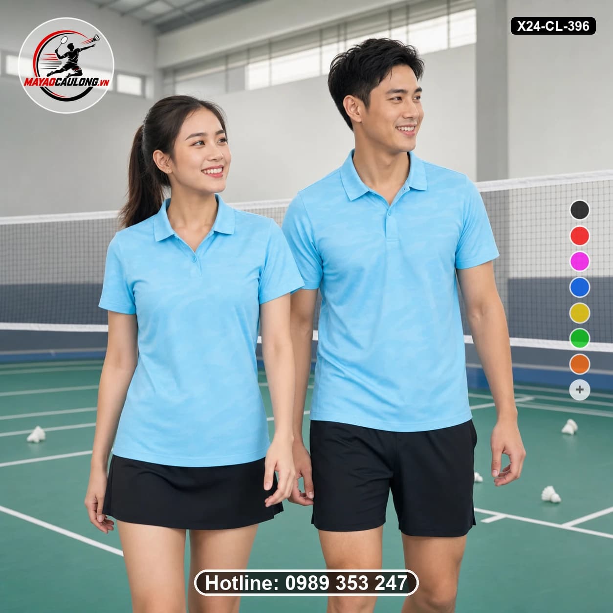 Áo cầu lông đặt may X24-CL-396 xanh bích nhạt, xanh dương nhạt, đen áo có cổ, tay ngắn - ảnh sản phẩm 1