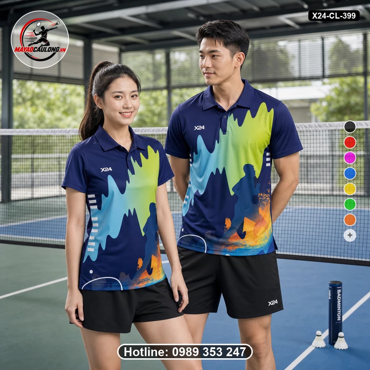 Áo cầu lông đặt may X24-CL-399 xanh navy, xanh dương, xanh ngọc, xanh lime, cam áo có cổ, tay ngắn - ảnh sản phẩm 1