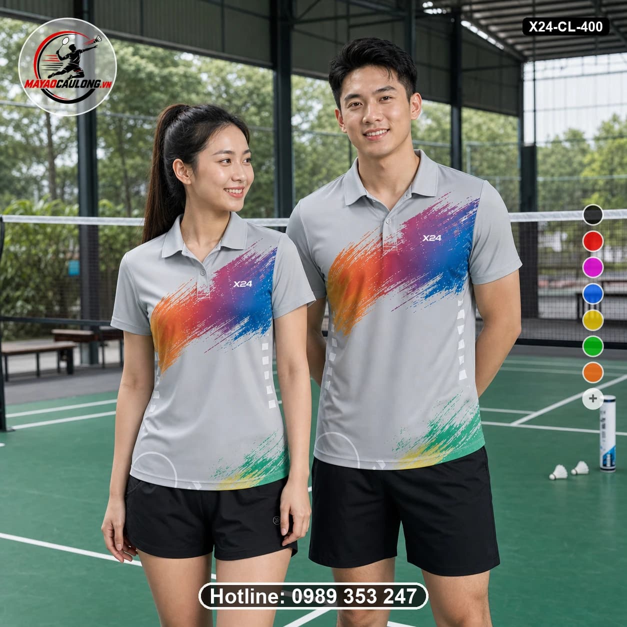 Áo cầu lông đặt may X24-CL-400 xám, cam, đỏ, tím, xanh dương, xanh lá áo có cổ, tay ngắn - ảnh sản phẩm 1