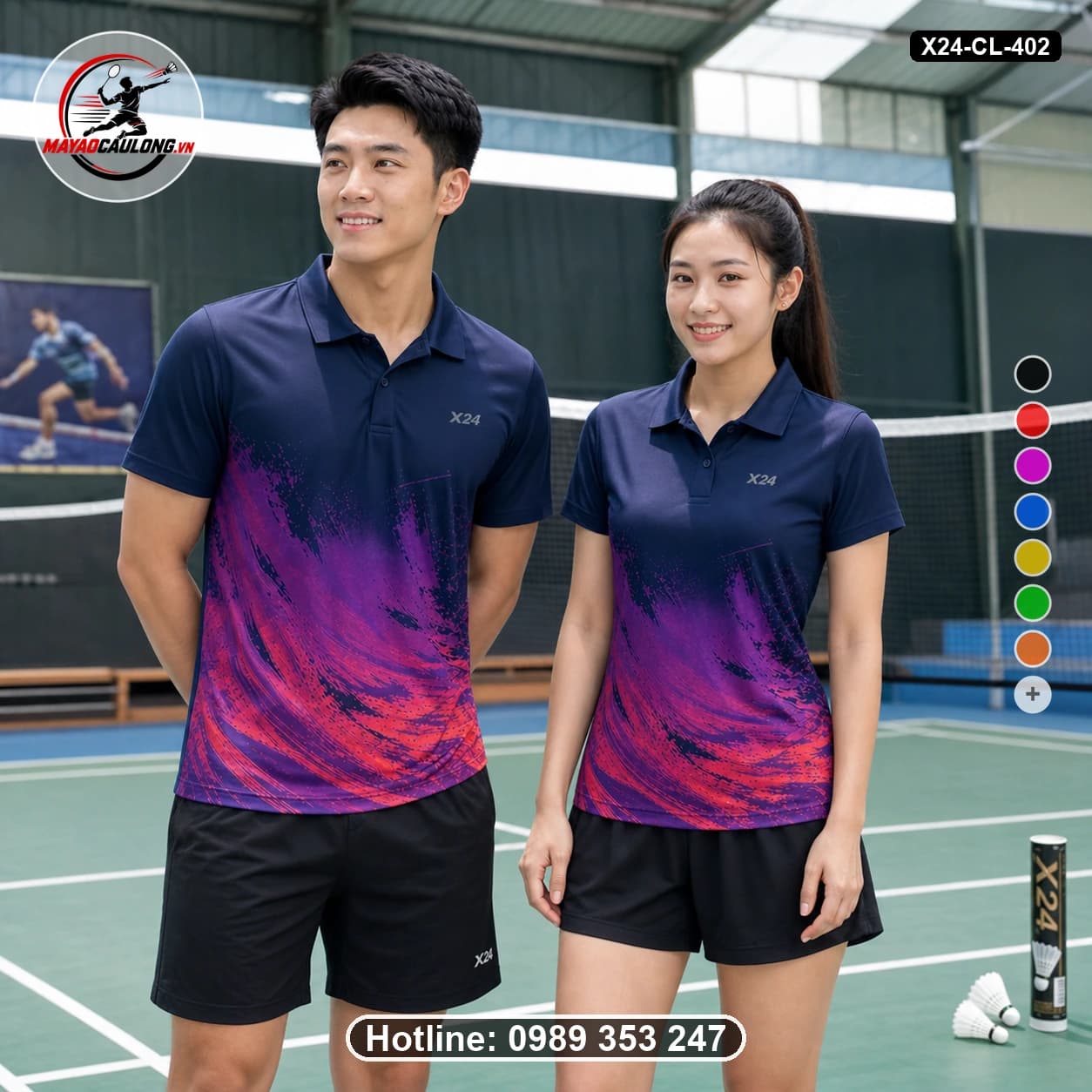 Áo cầu lông đặt may X24-CL-402 xanh navy, tím, hồng, đỏ, cam áo có cổ, tay ngắn - ảnh sản phẩm 1
