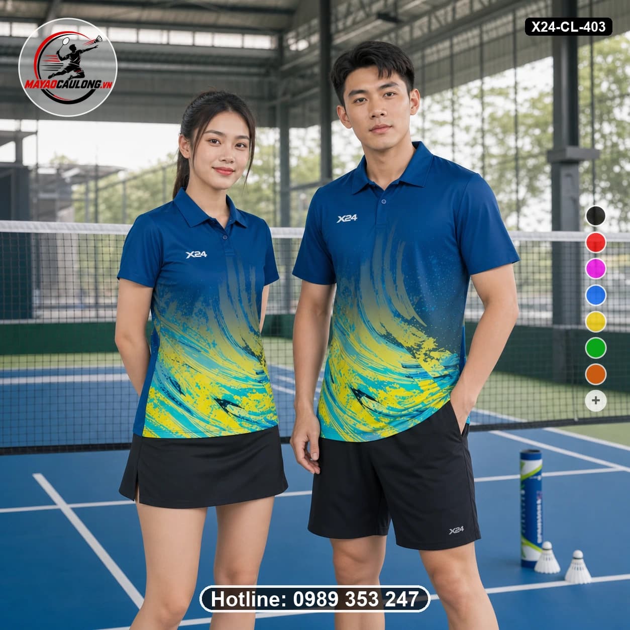Áo cầu lông đặt may X24-CL-403 xanh navy, xanh dương, xanh ngọc, vàng, xanh lá áo có cổ, tay ngắn - ảnh sản phẩm 1