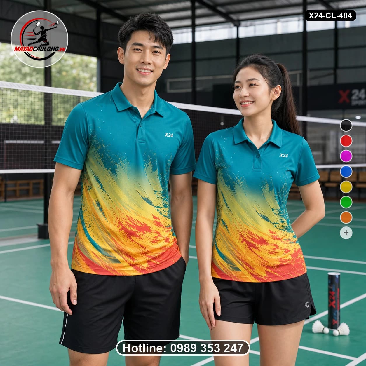 Áo cầu lông đặt may X24-CL-404 xanh ngọc, vàng, cam, đỏ áo có cổ, tay ngắn - ảnh sản phẩm 1