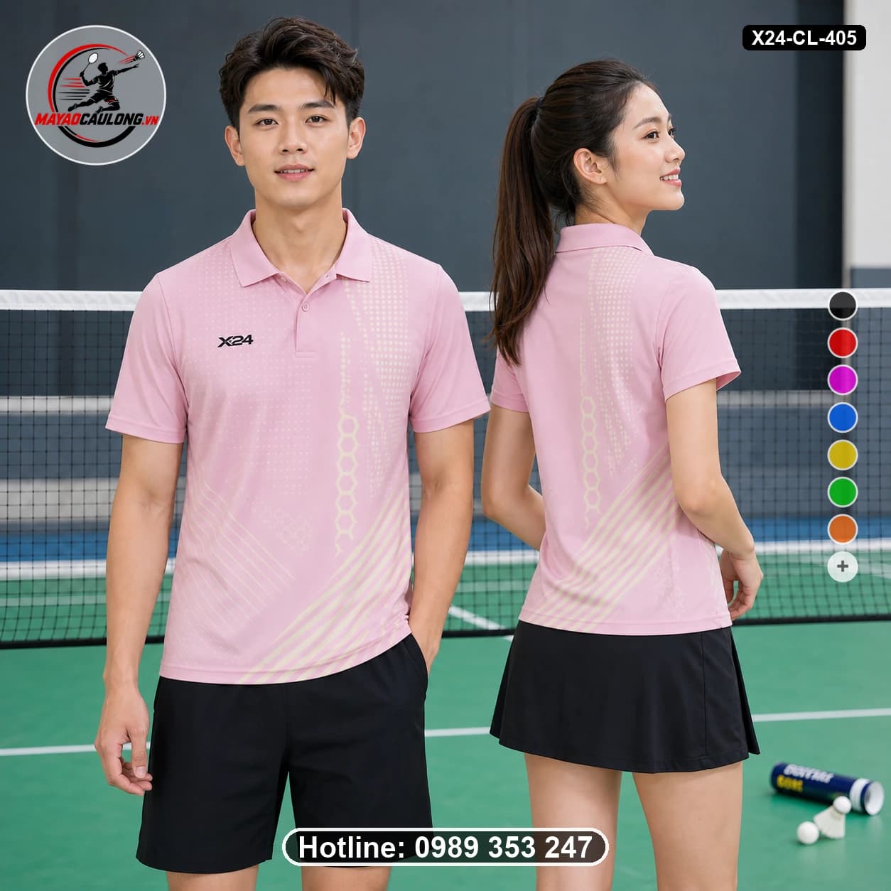 Áo cầu lông đặt may X24-CL-405 hồng pastel, kem, trắng, đen áo có cổ, tay ngắn - ảnh sản phẩm 1