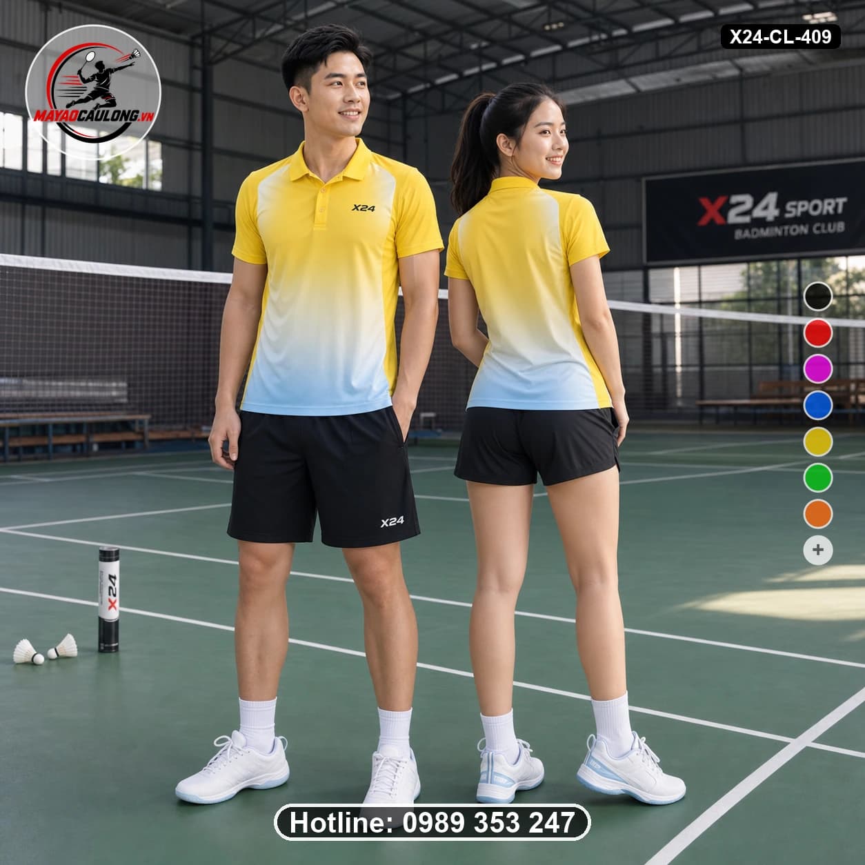 Áo cầu lông đặt may X24-CL-409 vàng, trắng, xanh da trời áo có cổ, tay ngắn - ảnh sản phẩm 1