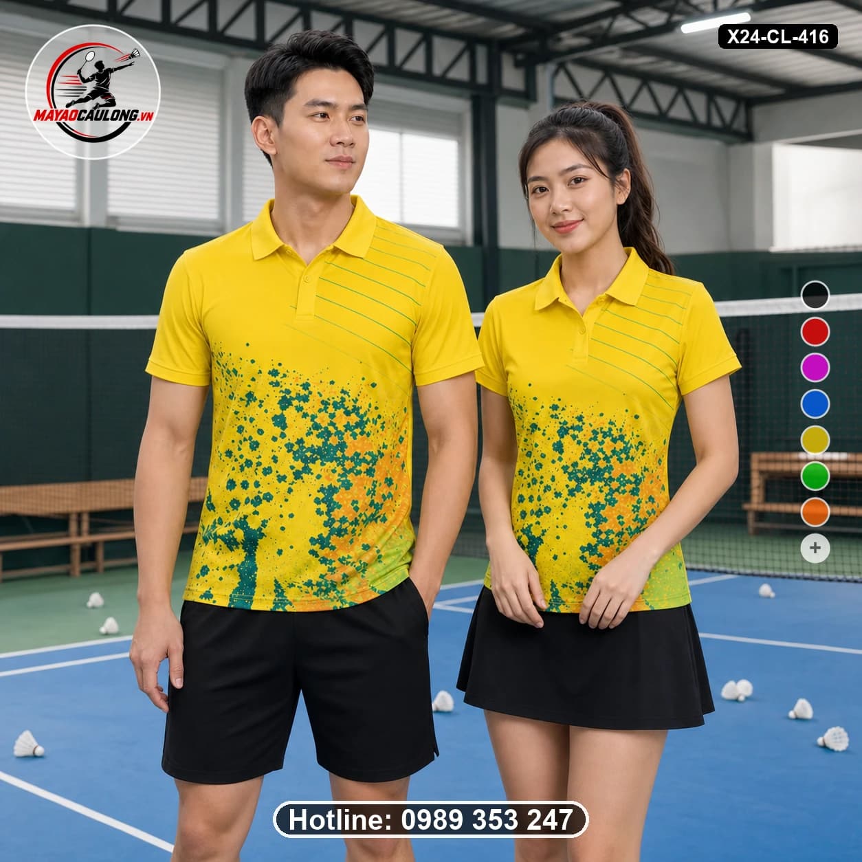 Áo cầu lông đặt may X24-CL-416 vàng, xanh teal, cam, đen áo có cổ, tay ngắn - ảnh sản phẩm 1