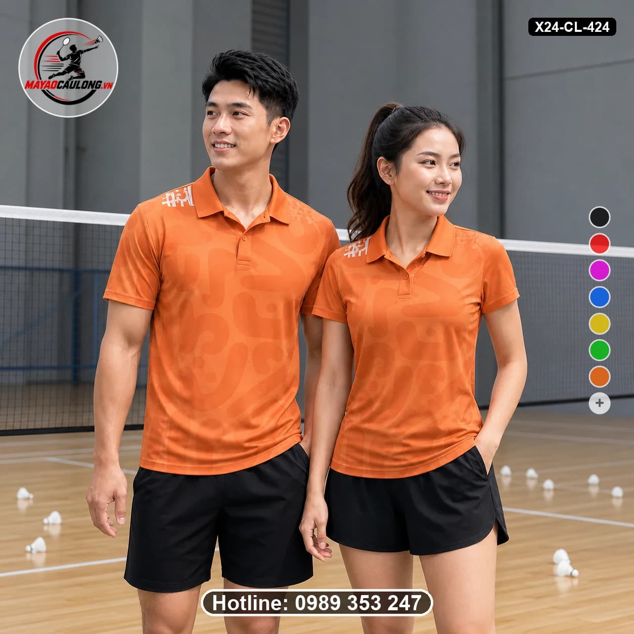 Áo cầu lông đặt may X24-CL-424 cam, đen, trắng áo có cổ, tay ngắn - ảnh sản phẩm 1