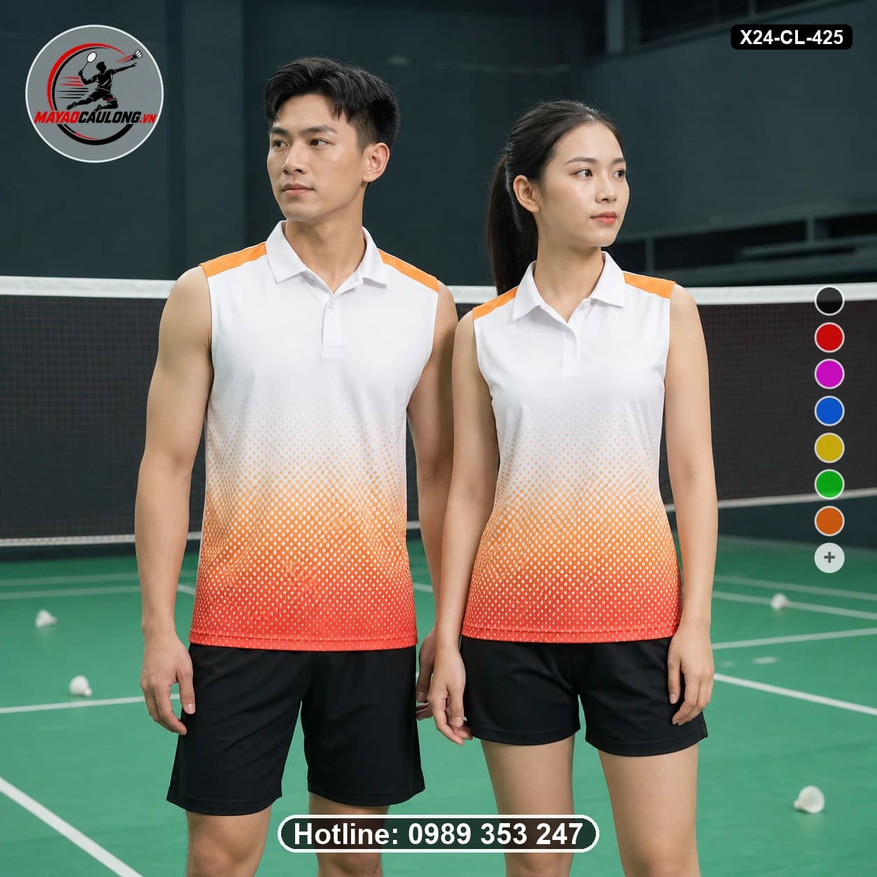 Áo cầu lông đặt may X24-CL-425 trắng, cam, đỏ, đen áo có cổ, tay ngắn - ảnh sản phẩm 1