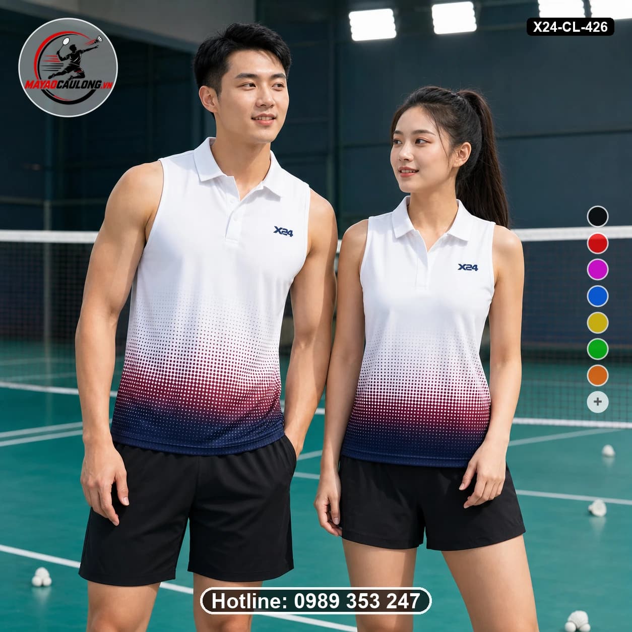 Áo cầu lông đặt may X24-CL-426 trắng, đỏ, xanh navy, đen áo có cổ, tay ngắn - ảnh sản phẩm 1