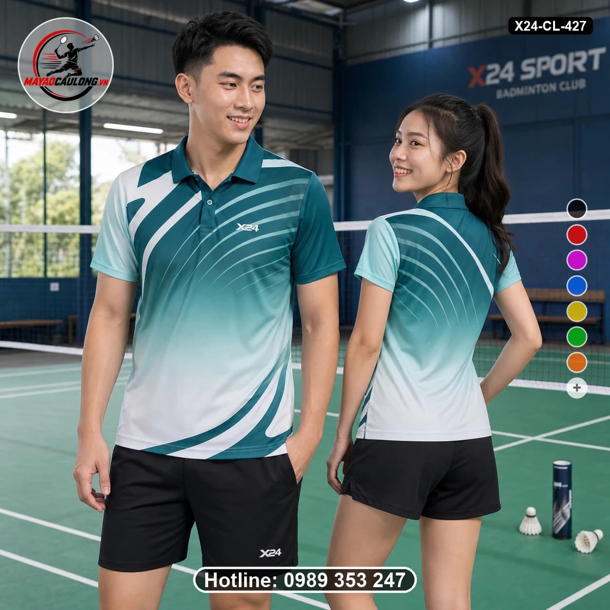 Áo cầu lông đặt may X24-CL-427 xanh teal, trắng, xanh mint áo có cổ, tay ngắn - ảnh sản phẩm 1