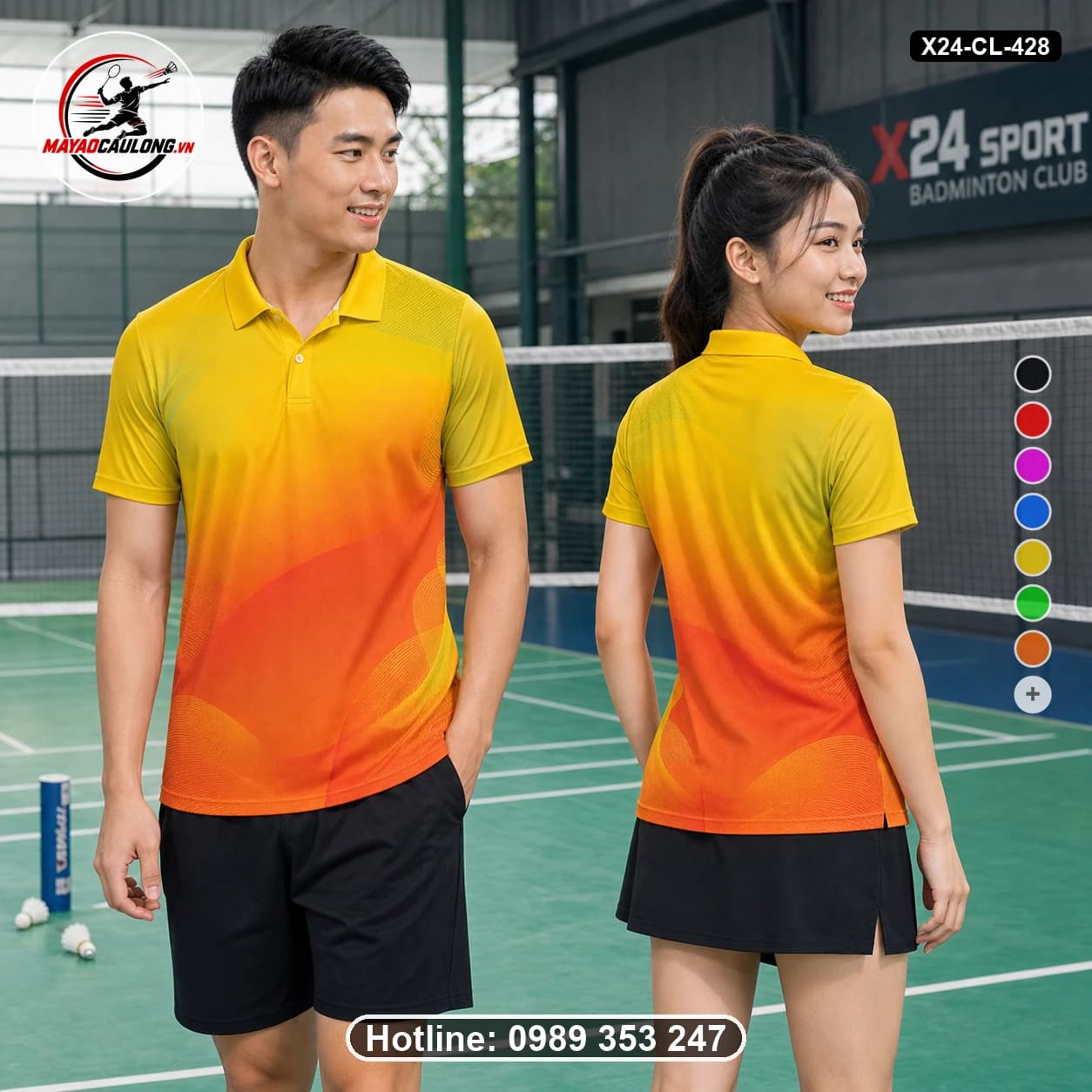 Áo cầu lông đặt may X24-CL-428 vàng, cam, đỏ áo có cổ, tay ngắn - ảnh sản phẩm 1