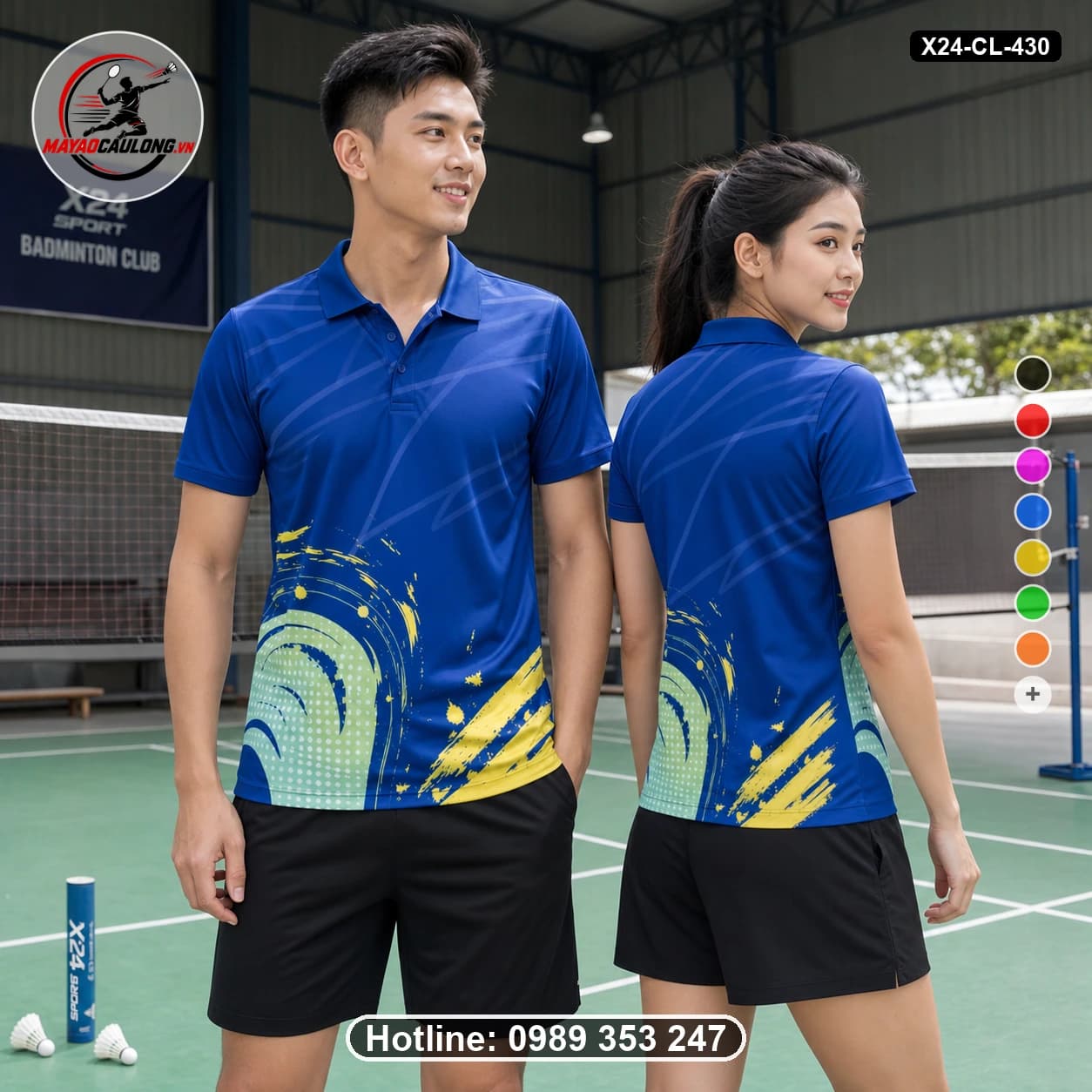 Áo cầu lông đặt may X24-CL-430 xanh royal, vàng, xanh lime áo có cổ, tay ngắn - ảnh sản phẩm 1