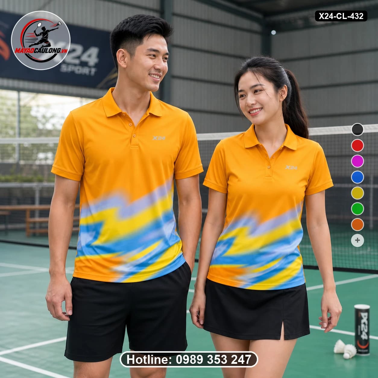 Áo cầu lông đặt may X24-CL-432 cam, xanh da trời, vàng áo có cổ, tay ngắn - ảnh sản phẩm 1
