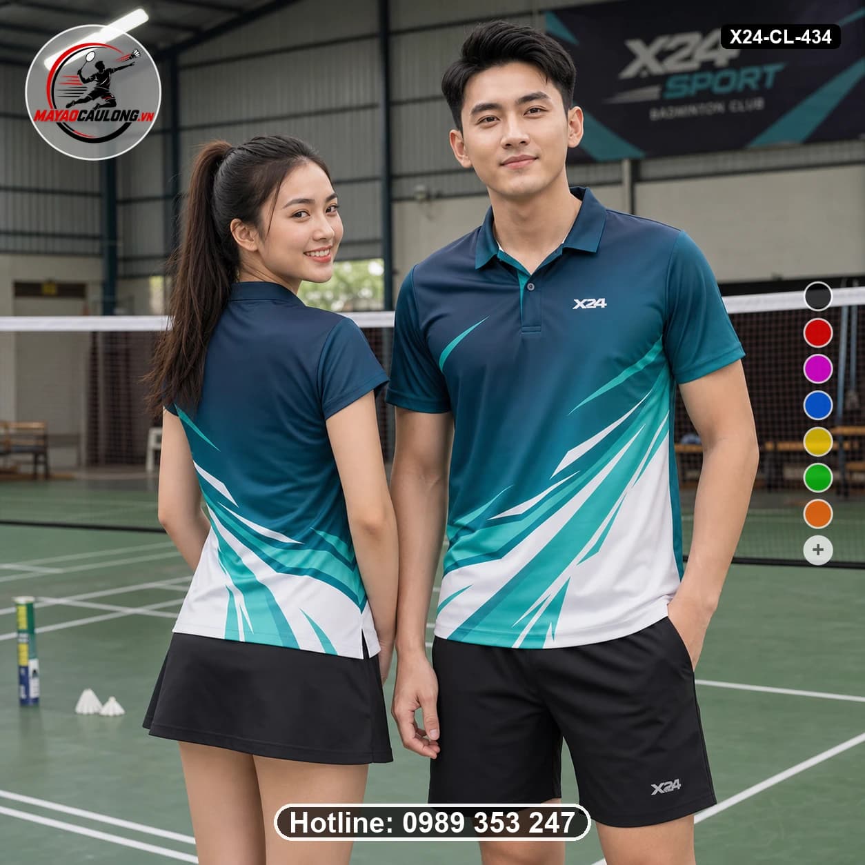 Áo cầu lông đặt may X24-CL-434 xanh navy, xanh teal, trắng áo có cổ, tay ngắn - ảnh sản phẩm 1