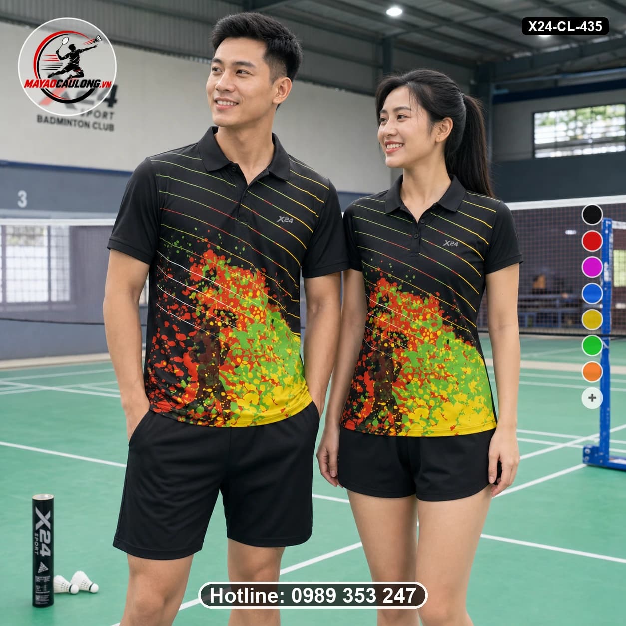 Áo cầu lông đặt may X24-CL-435 đen, cam, vàng, xanh lime áo có cổ, tay ngắn - ảnh sản phẩm 1