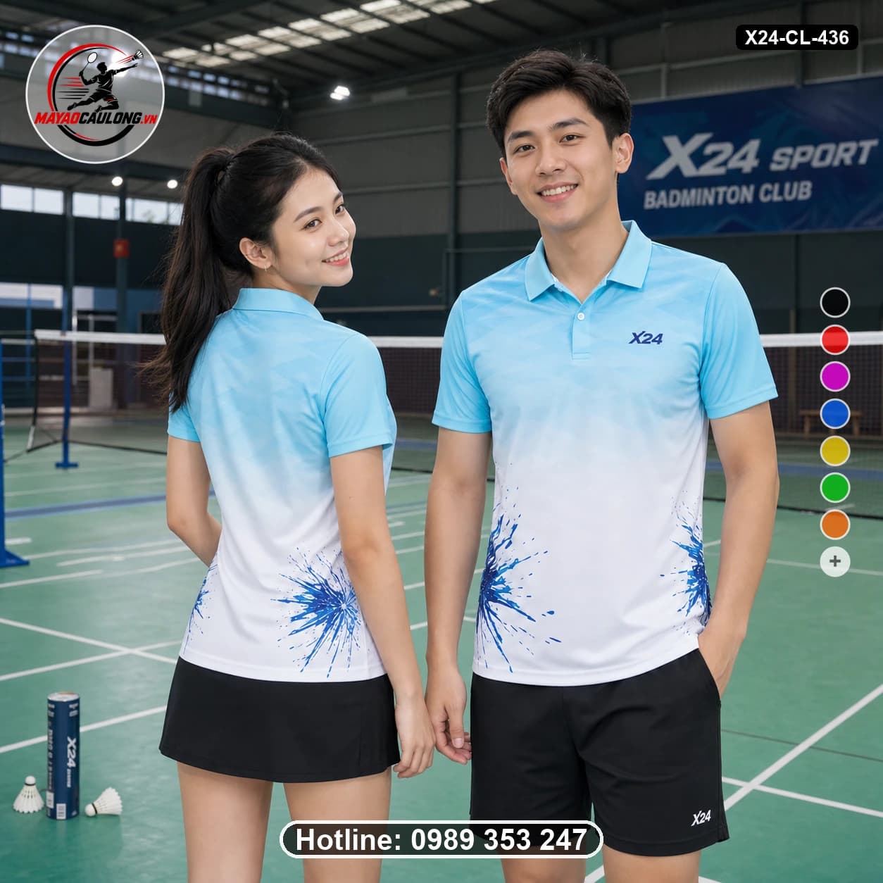 Áo cầu lông đặt may X24-CL-436 xanh da trời, trắng, xanh dương áo có cổ, tay ngắn - ảnh sản phẩm 1
