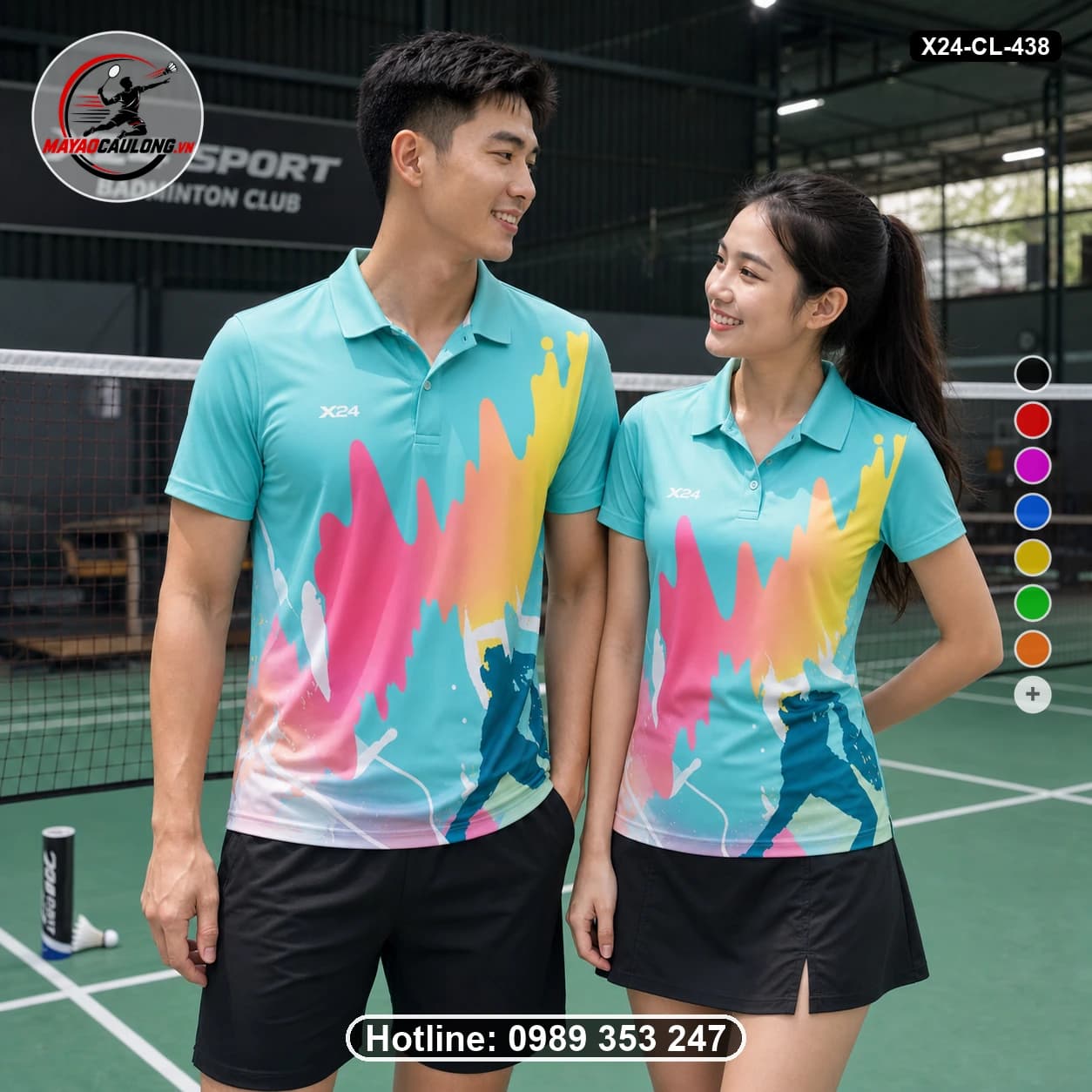 Áo cầu lông đặt may X24-CL-438 xanh cyan, hồng, vàng, xanh navy áo có cổ, tay ngắn - ảnh sản phẩm 1