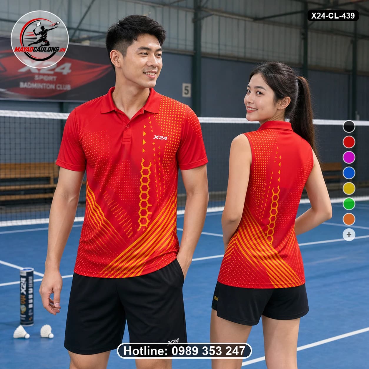 Áo cầu lông đặt may X24-CL-439 đỏ, cam, vàng áo có cổ, tay ngắn - ảnh sản phẩm 1