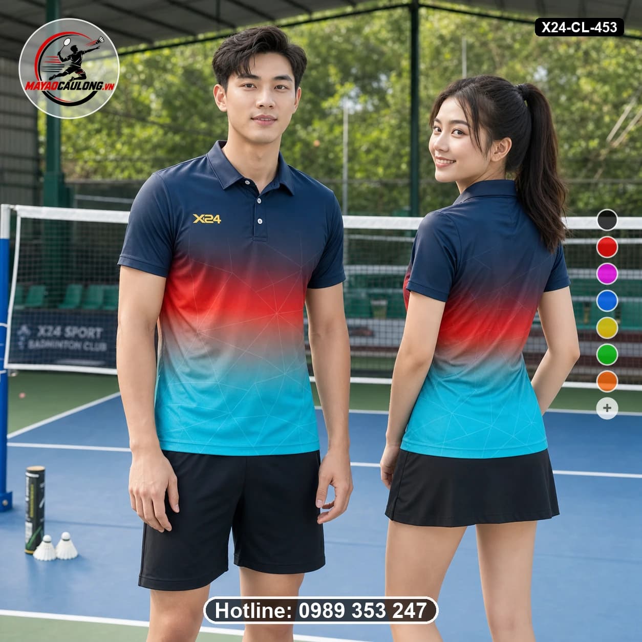 Áo cầu lông đặt may X24-CL-453 xanh navy, đỏ, xanh cyan áo có cổ, tay ngắn - ảnh sản phẩm 1
