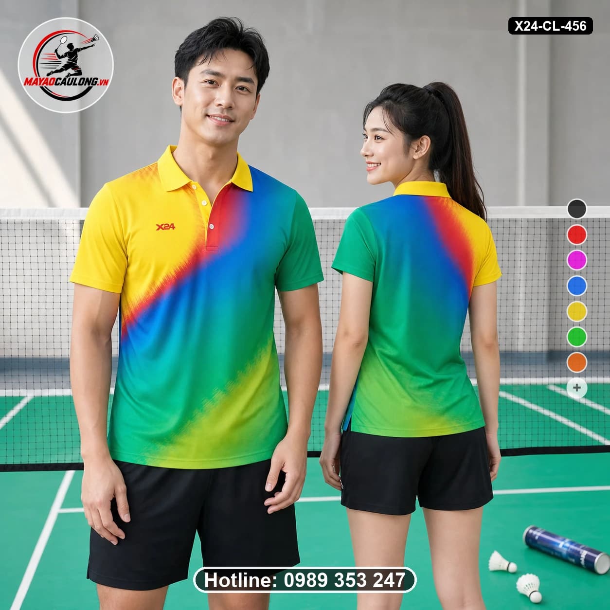 Áo cầu lông đặt may X24-CL-456 vàng, xanh lá, xanh dương, đỏ áo có cổ, tay ngắn - ảnh sản phẩm 1