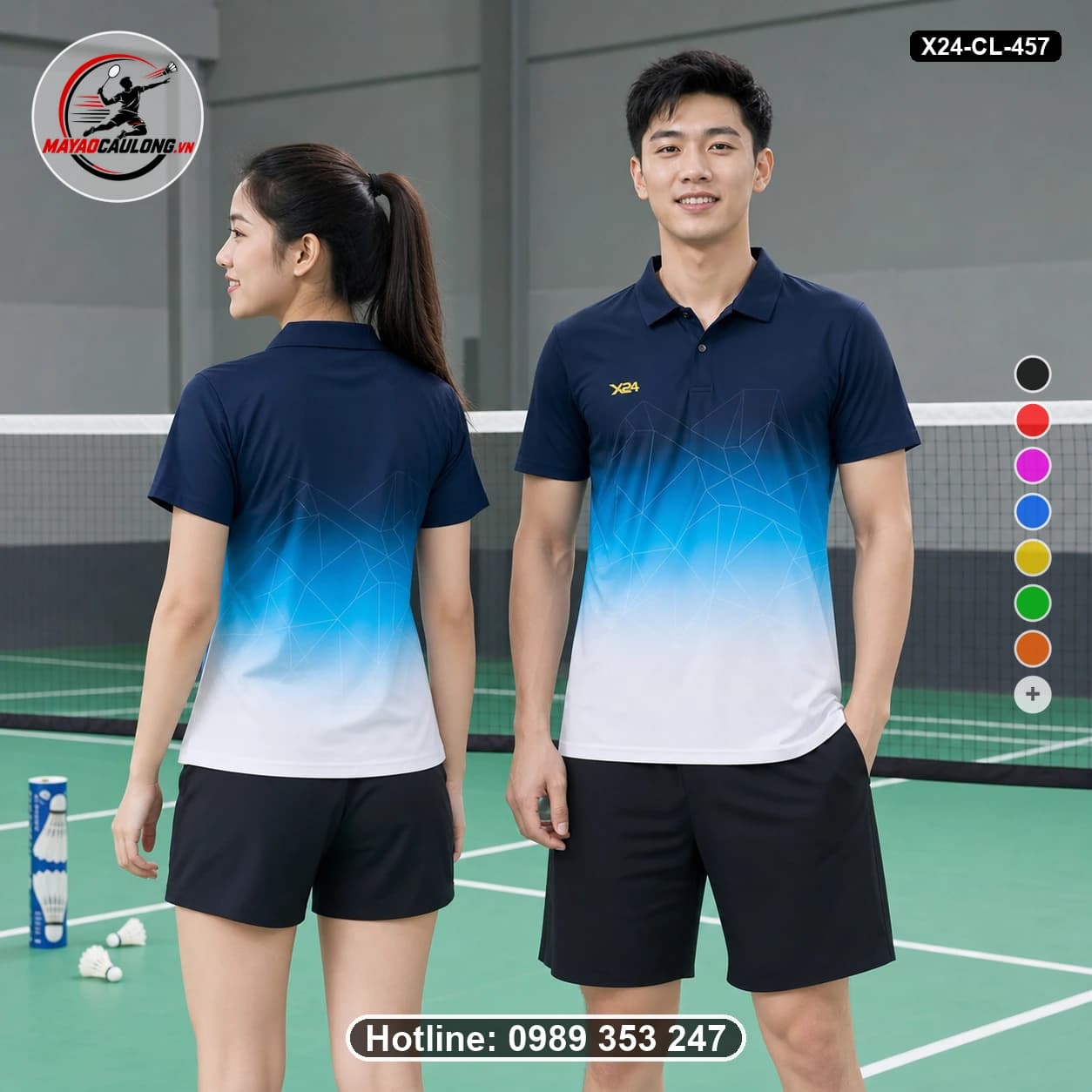 Áo cầu lông đặt may X24-CL-457 xanh navy, xanh dương, xanh cyan, trắng, vàng áo có cổ, tay ngắn - ảnh sản phẩm 1