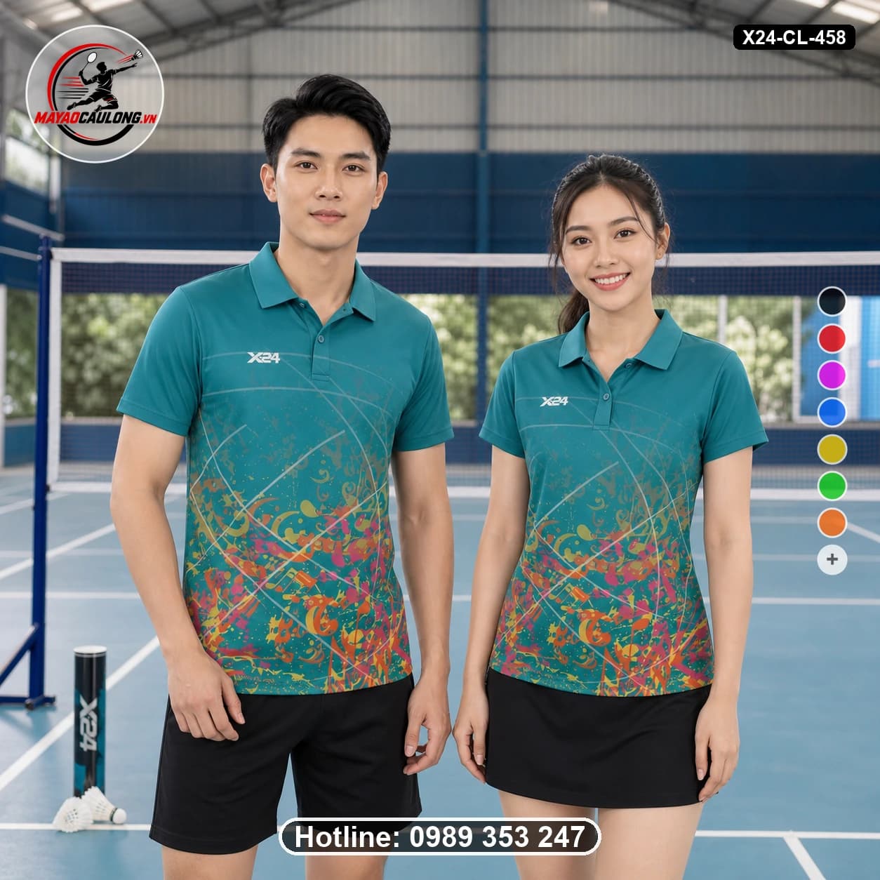 Áo cầu lông đặt may X24-CL-458 xanh ngọc, đỏ, hồng, vàng, cam, xanh dương áo có cổ, tay ngắn - ảnh sản phẩm 1