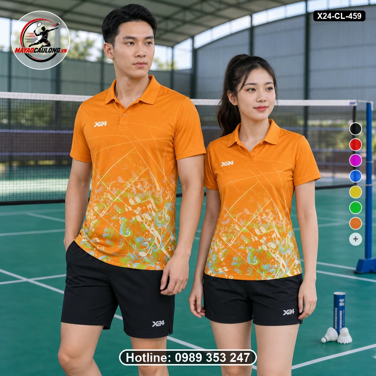 Áo cầu lông đặt may X24-CL-459 vàng cam, cam, trắng, xanh lá, xanh dương, vàng áo có cổ, tay ngắn - ảnh sản phẩm 1