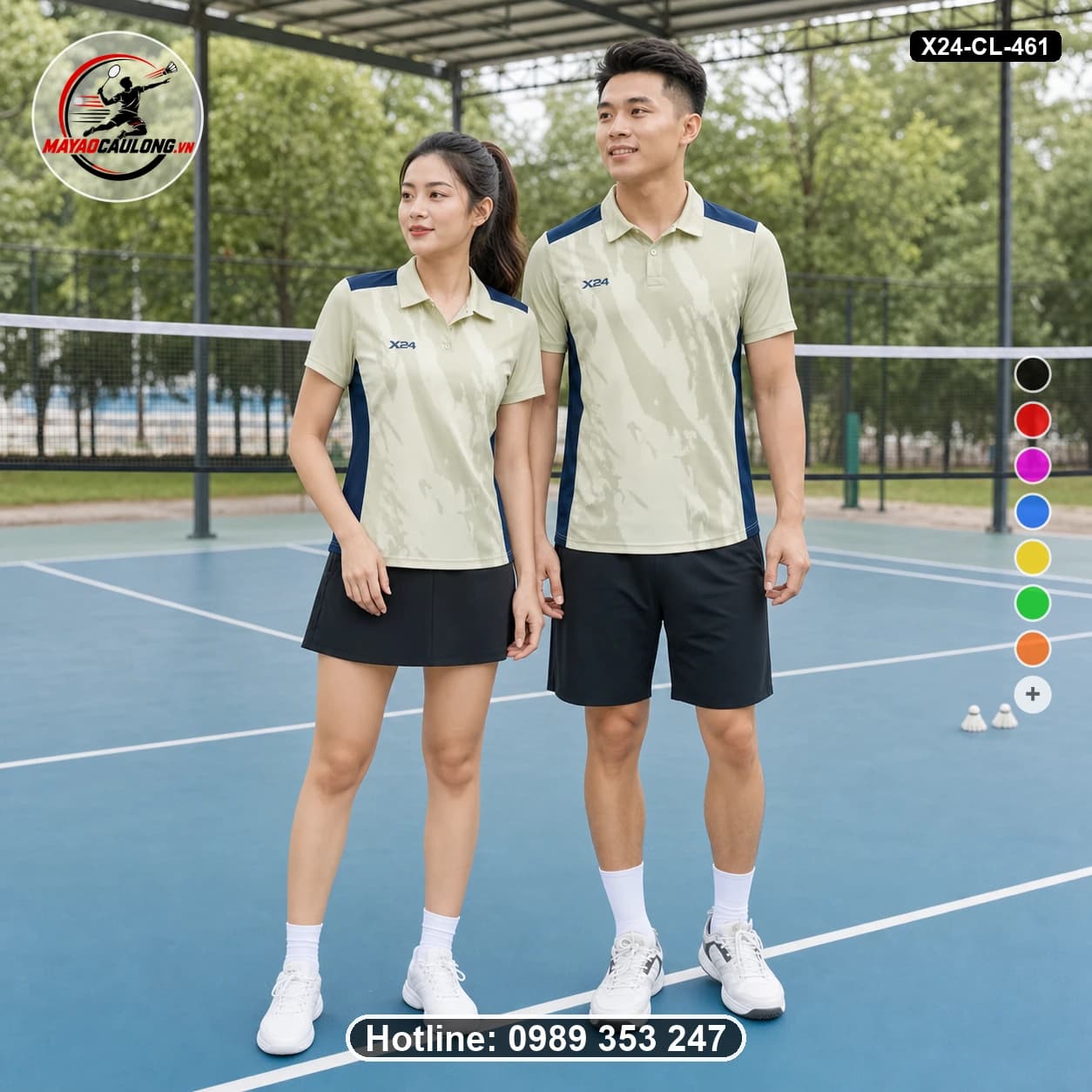 Áo cầu lông đặt may X24-CL-461 kem, trắng, xanh navy áo có cổ, tay ngắn - ảnh sản phẩm 1