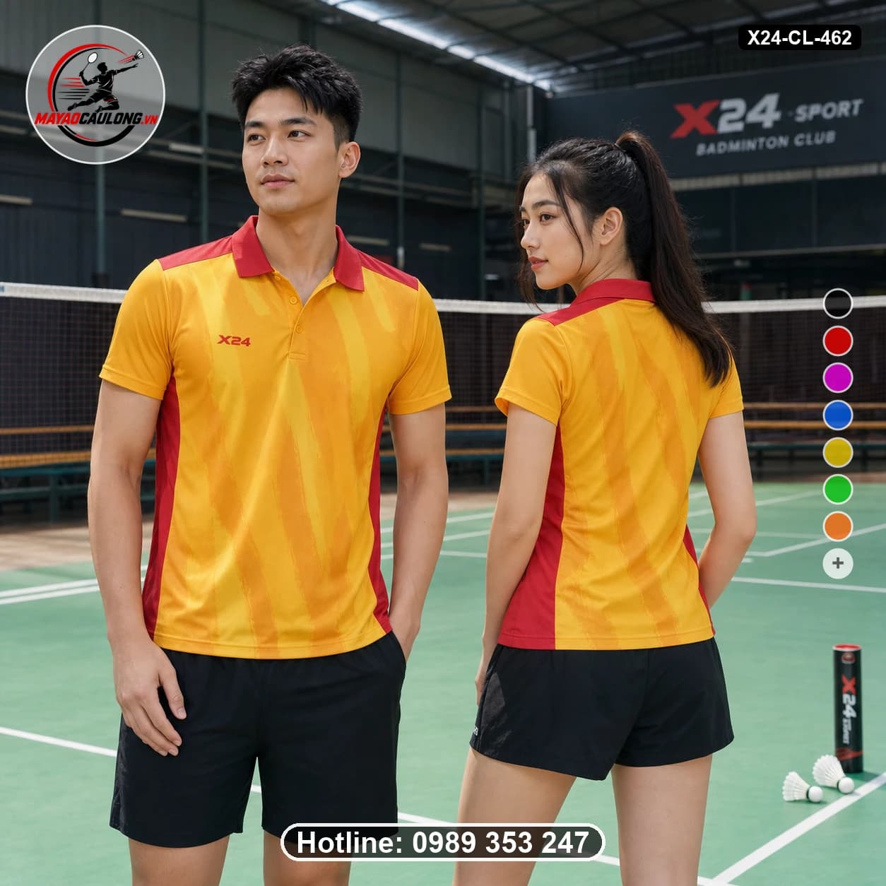 Áo cầu lông đặt may X24-CL-462 vàng, cam, đỏ áo có cổ, tay ngắn - ảnh sản phẩm 1