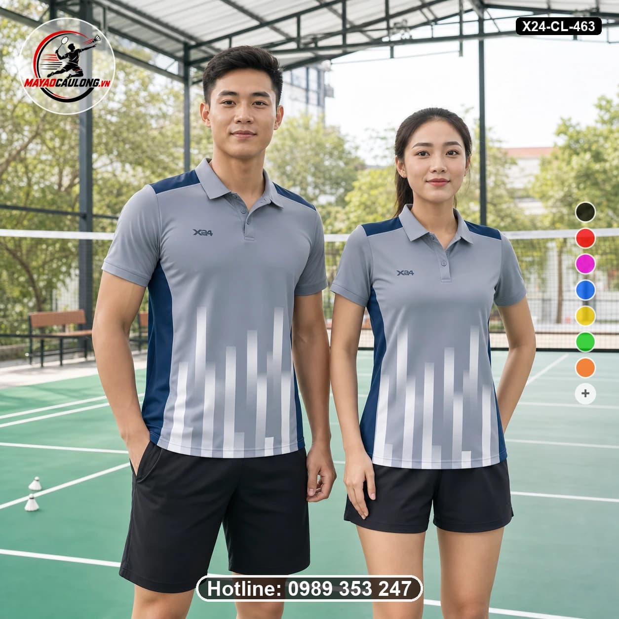 Áo cầu lông đặt may X24-CL-463 xám, trắng áo có cổ, tay ngắn - ảnh sản phẩm 1